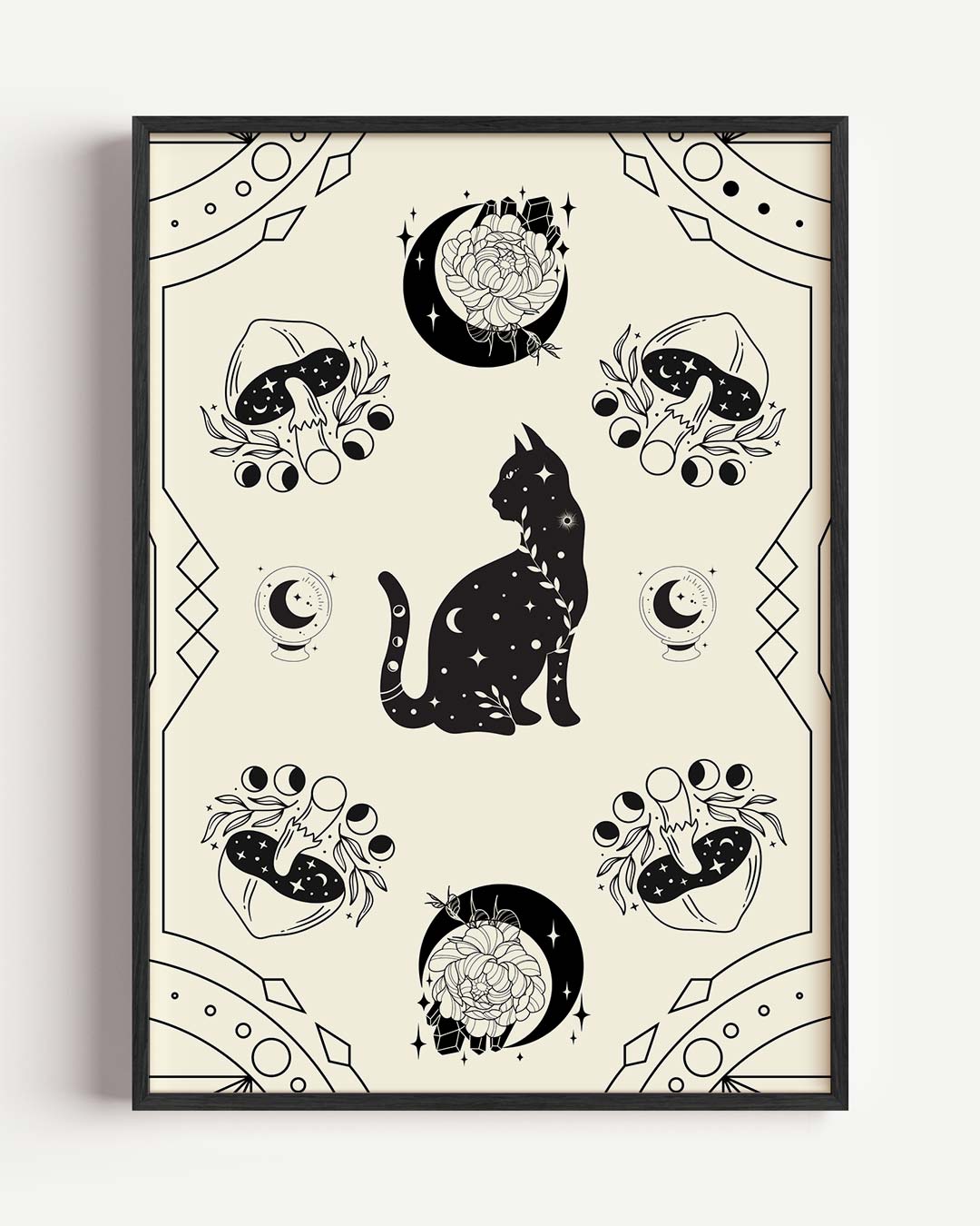 Mystieke Kat & Paddenstoelen Poster-WallArtistic