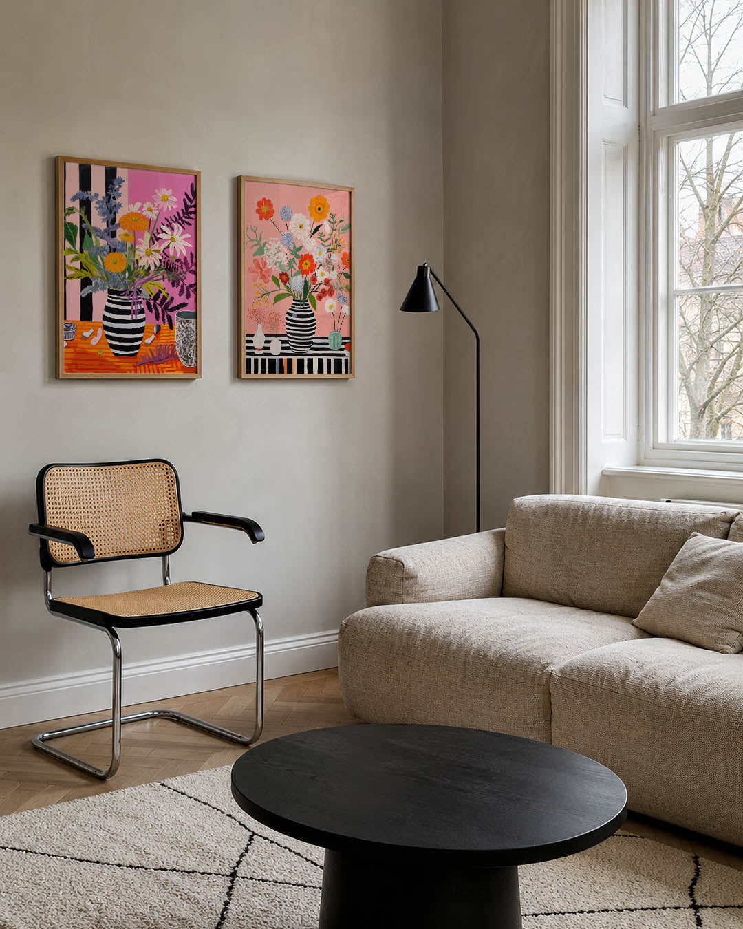 Bloemrijke strepen Posterset