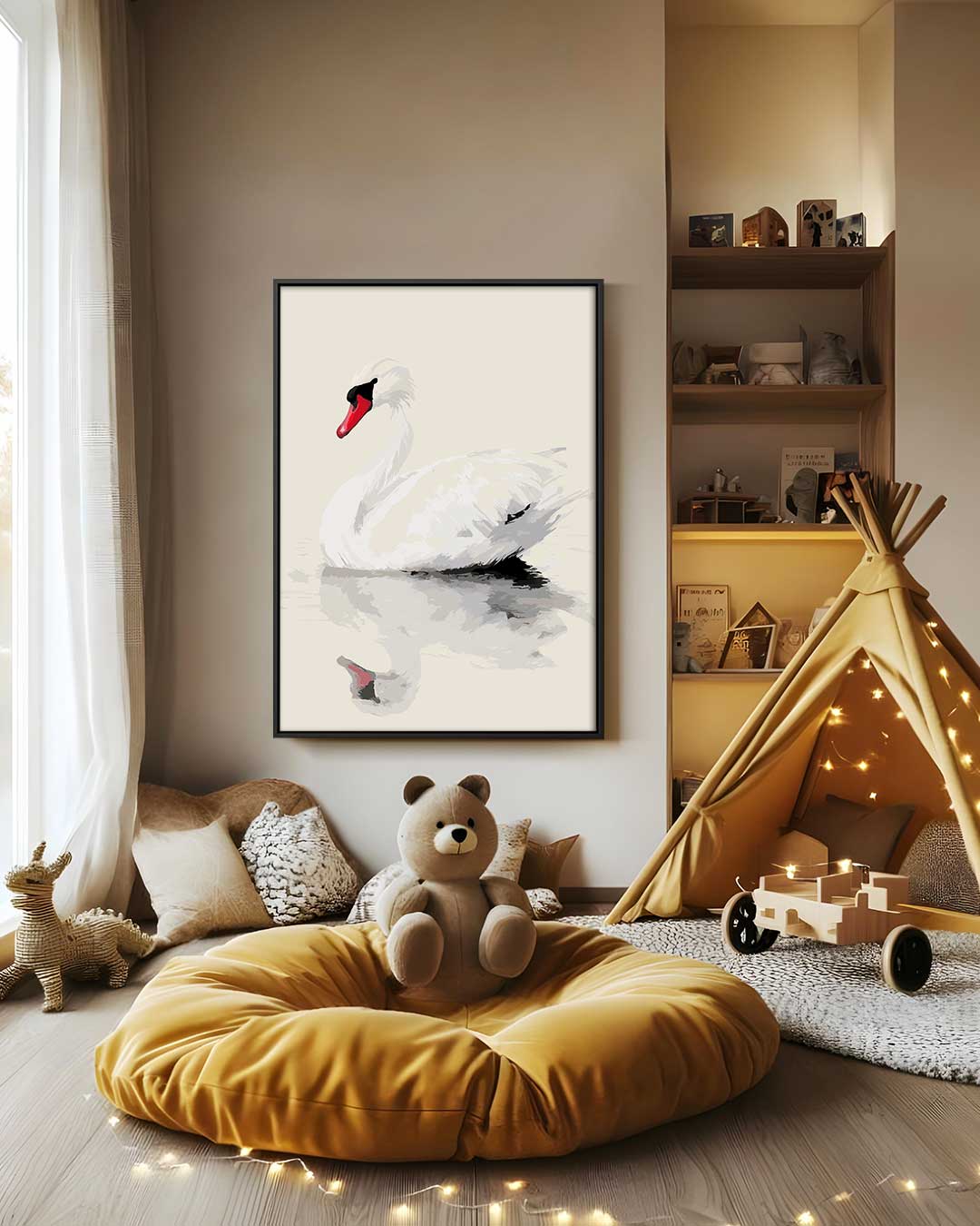 Elegante Zwaan Reflectie Kunstwerk-canvas-dibond-plexiglas-wanddecoratie-WallArtistic