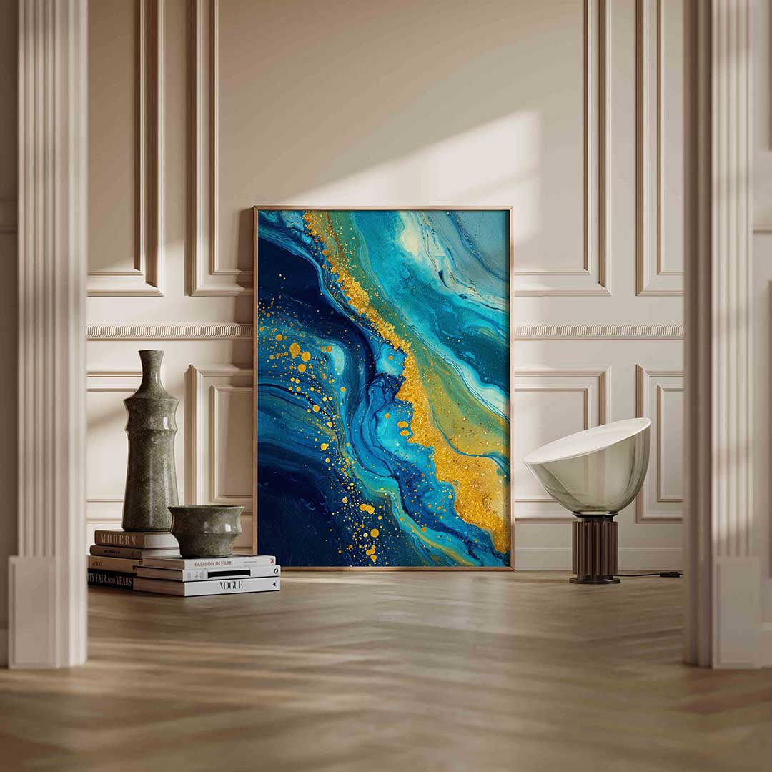 Blauwe en gouden abstracte Poster