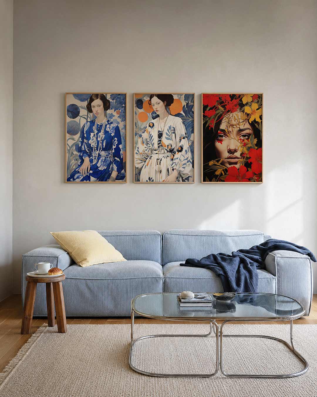 Blauwe bloemendroom Posterset