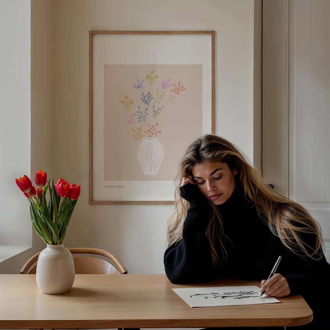 Vrolijke Bloemen in Vaas Kunstposter-WallArtistic