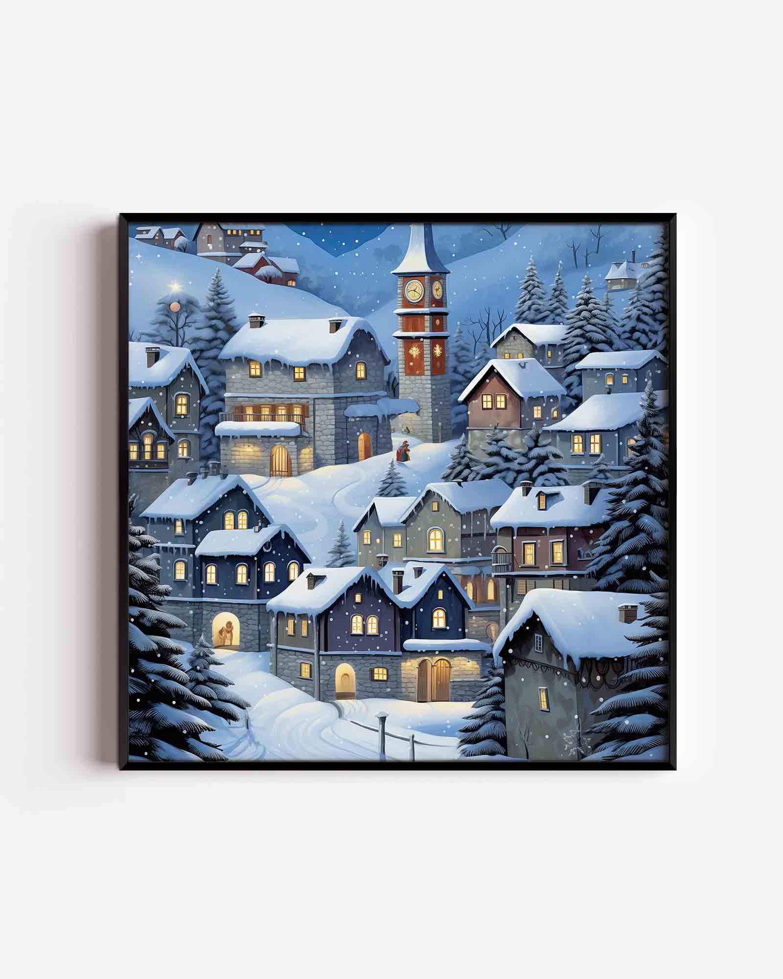 Winterdorp met sneeuw Poster