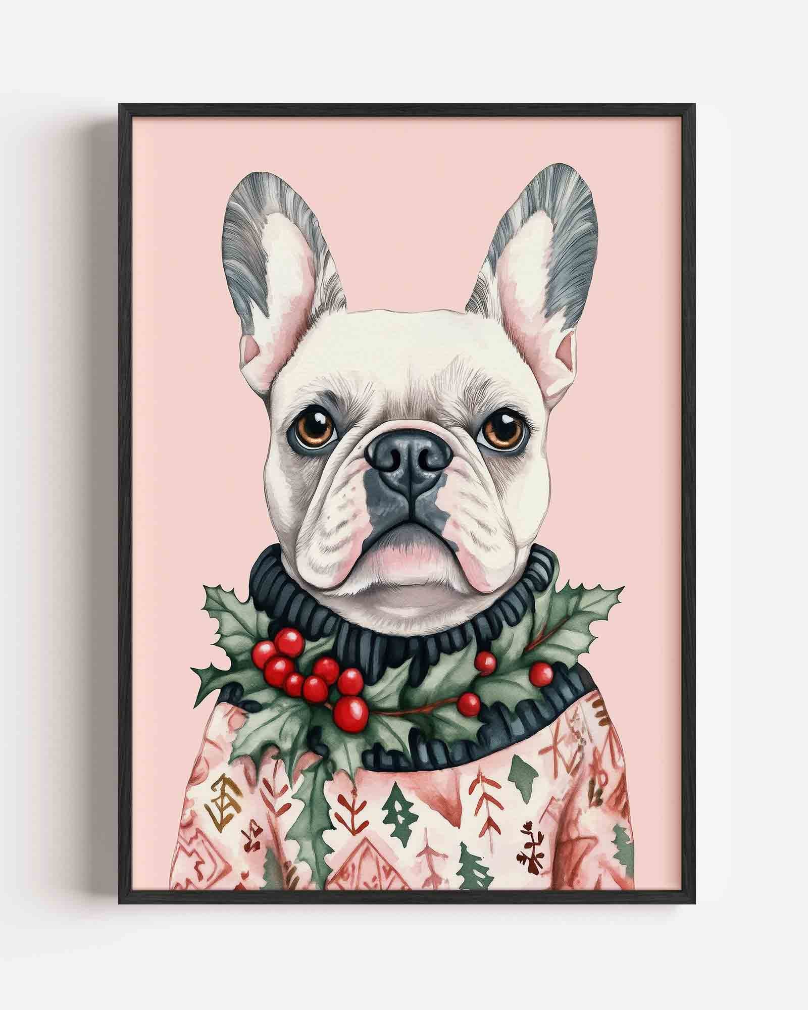 Franse bulldog met kersttrui Poster