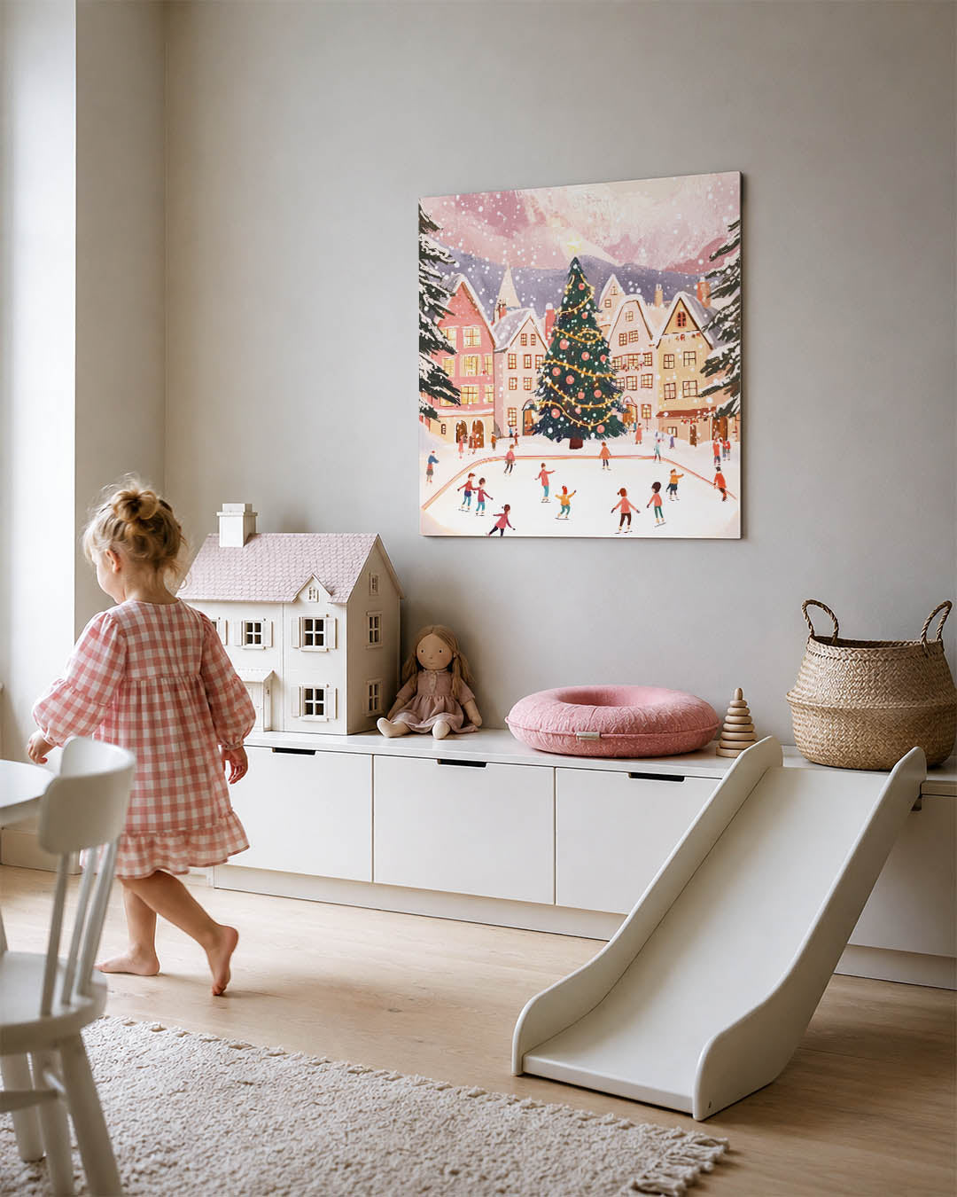 Winterse ijsbaanscène Kunstwerk