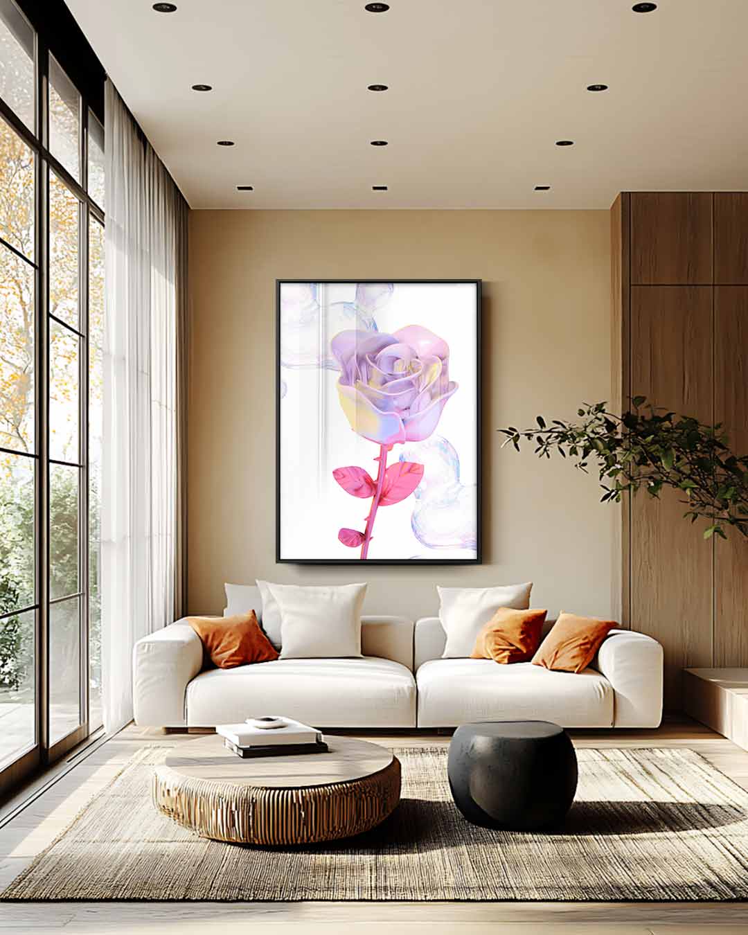 Magische Roos Sculptuur Kunstwerk-canvas-dibond-plexiglas-wanddecoratie-WallArtistic