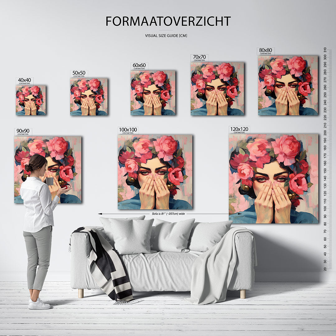Bloemenportret met handen Kunstwerk