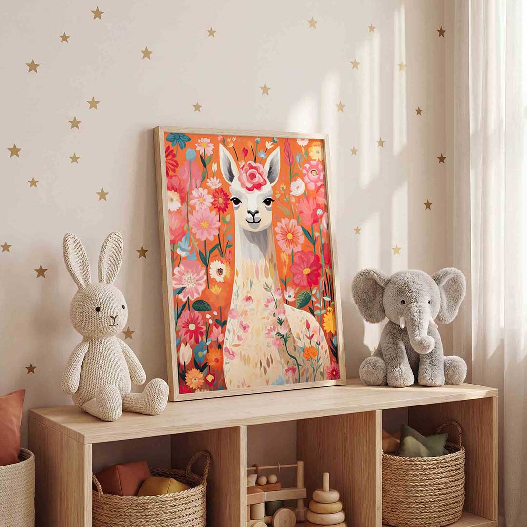 Lama tussen bloemen Poster
