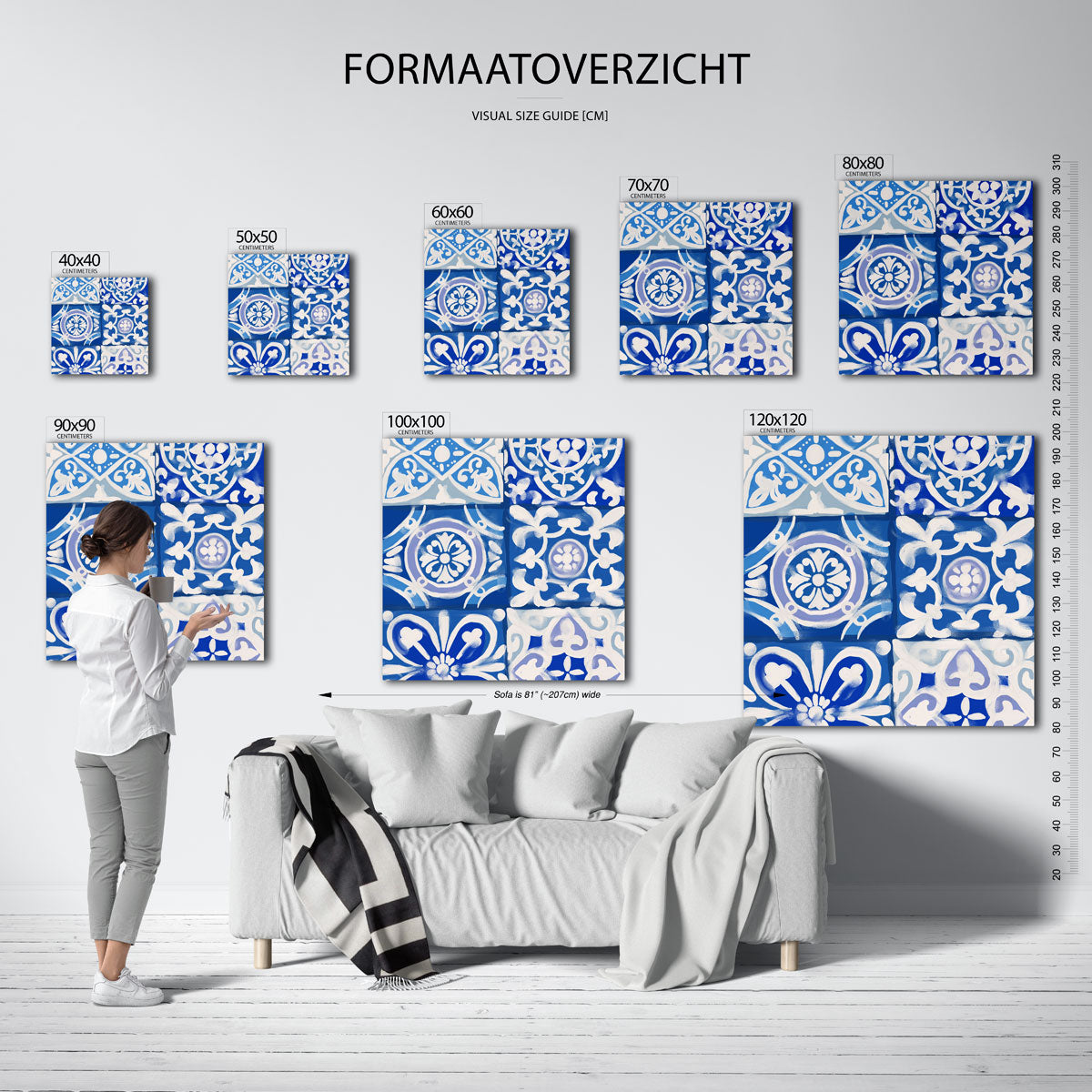 Blauwe tegelpatronen Poster