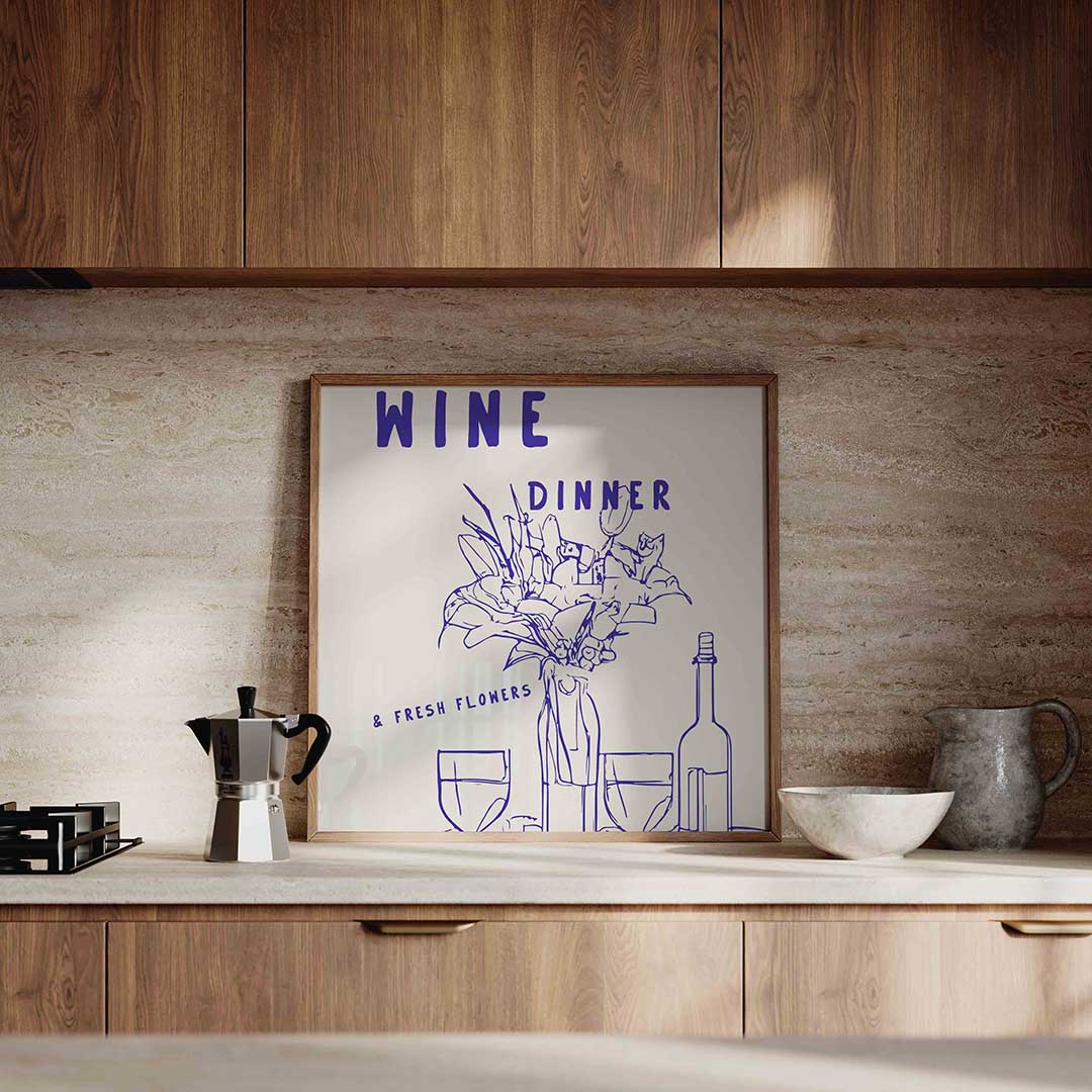 Wijn en bloemen Poster