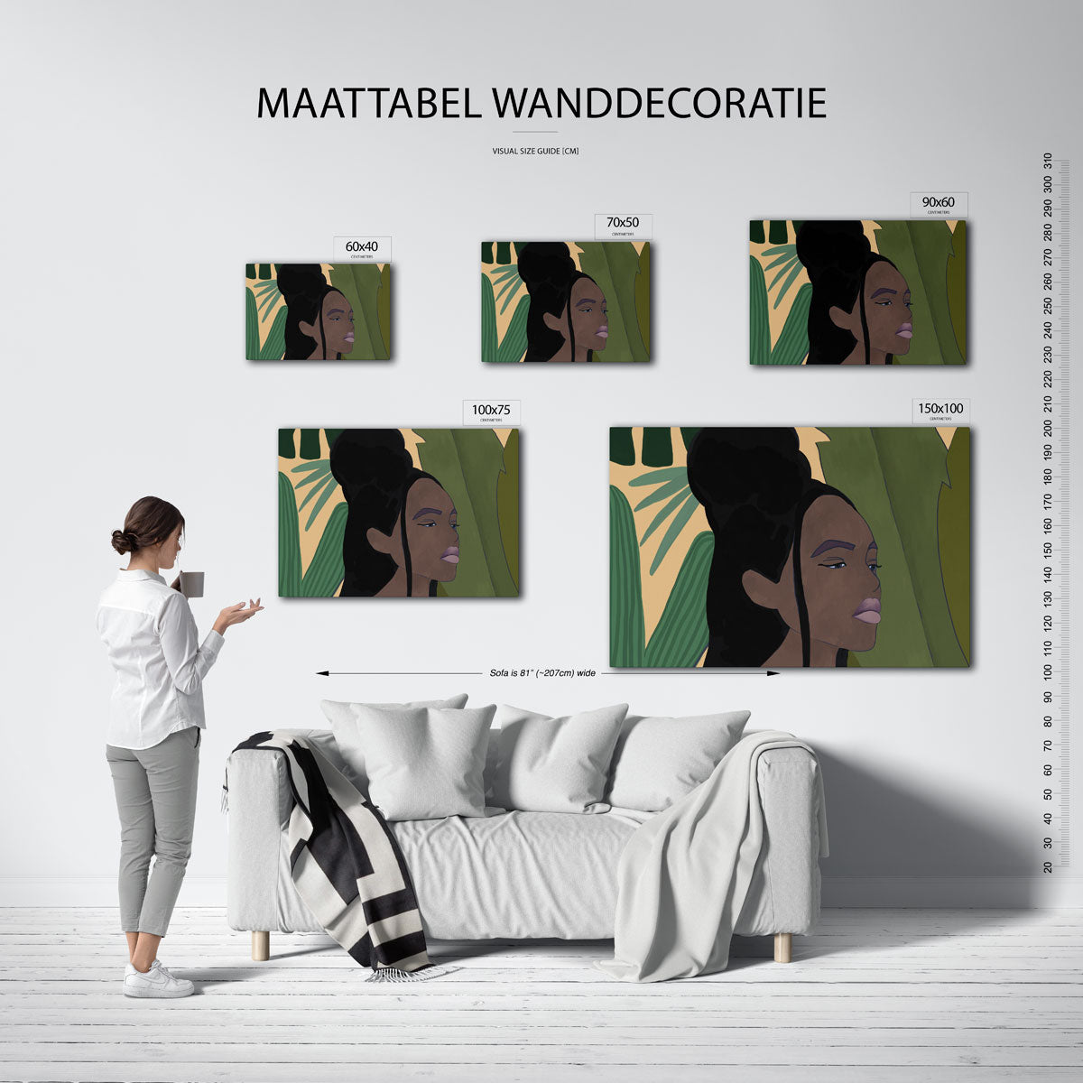 Portret met bladeren Kunstwerk