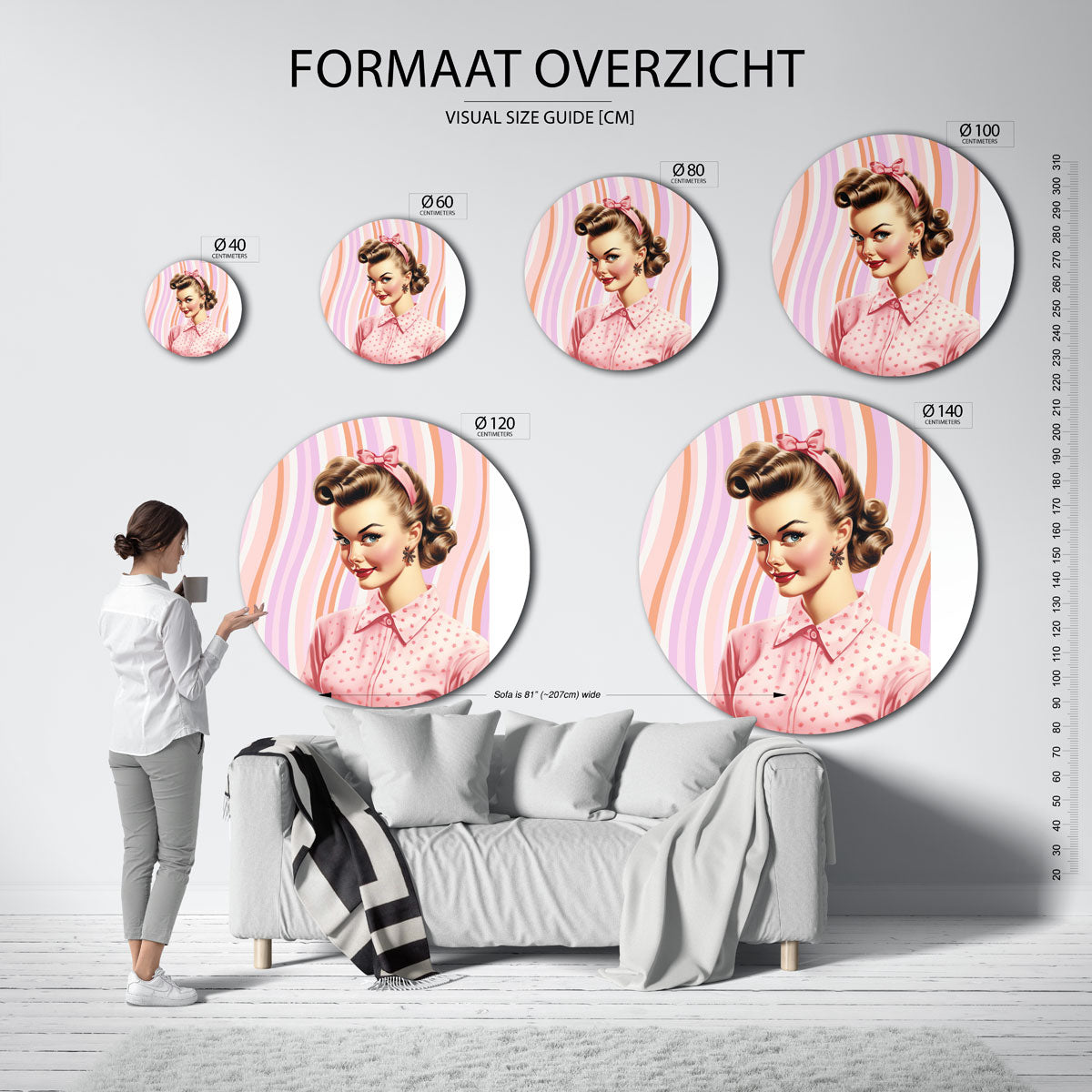 Vrouw met roze strik Muurcirkel