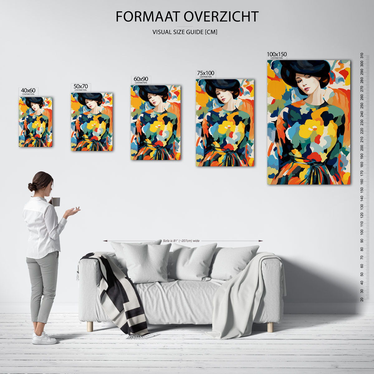 Vrouwelijk portret kleurenexplosie Kunstwerk