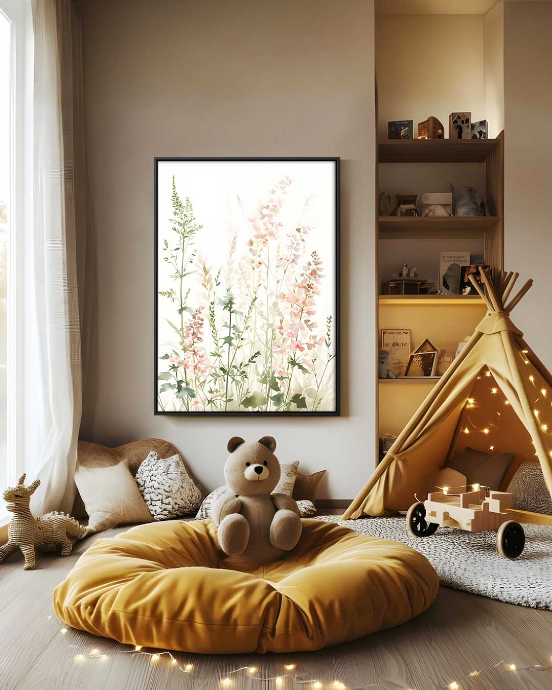 Zachte Bloemensilhouetten Kunstwerk-canvas-dibond-plexiglas-wanddecoratie-WallArtistic