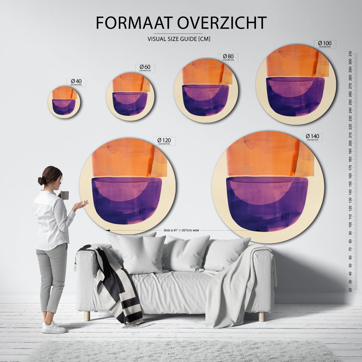 Oranje en paarse vormen Muurcirkel