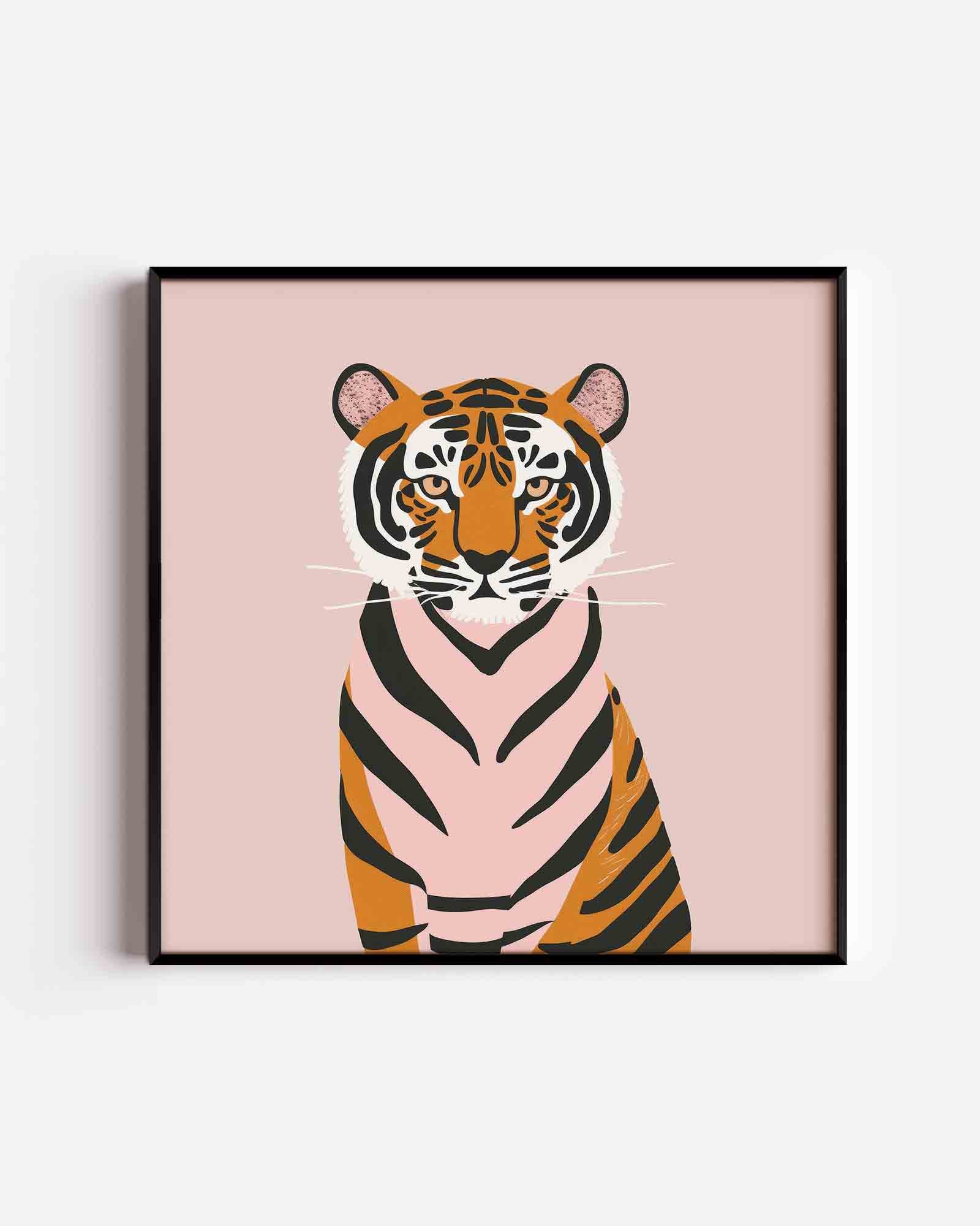 Tijger op roze achtergrond Poster
