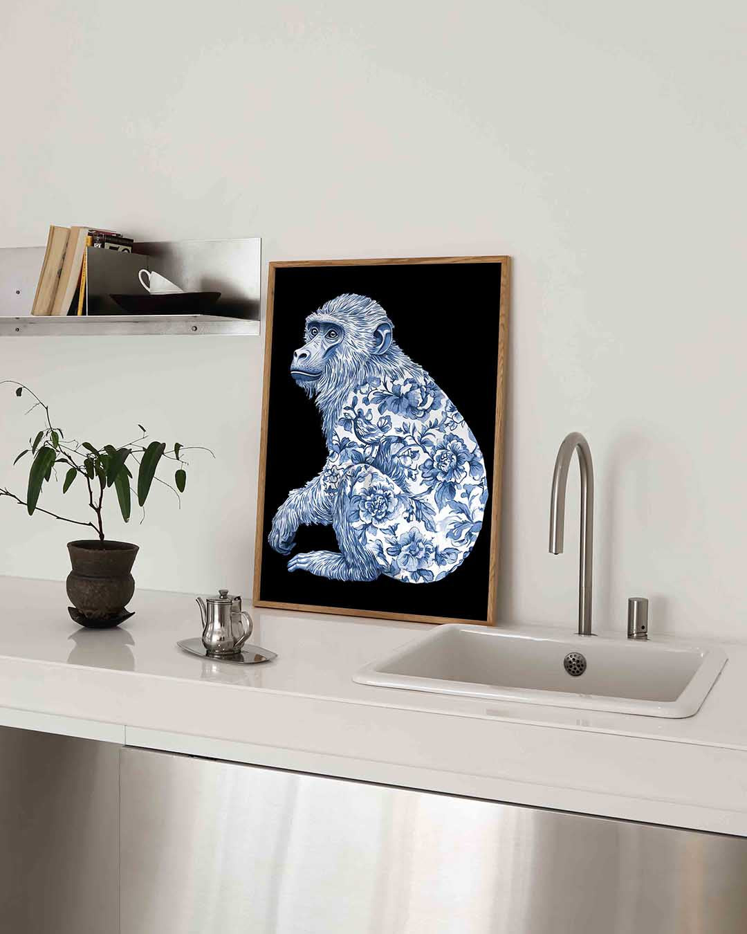 Aap met bloemenpatroon Poster