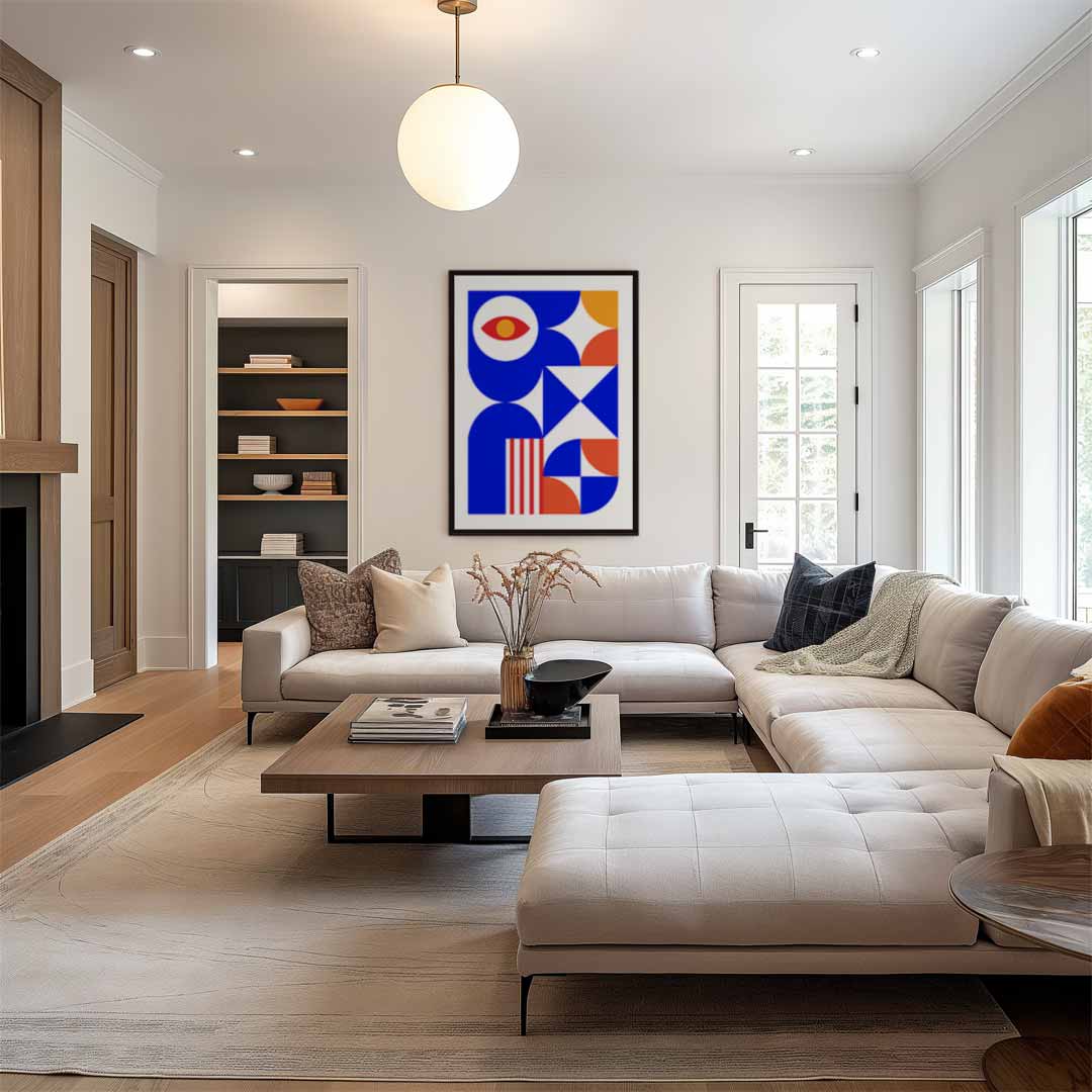 Geometric Vibes in Blauw Kunstwerk-canvas-dibond-plexiglas-wanddecoratie-WallArtistic