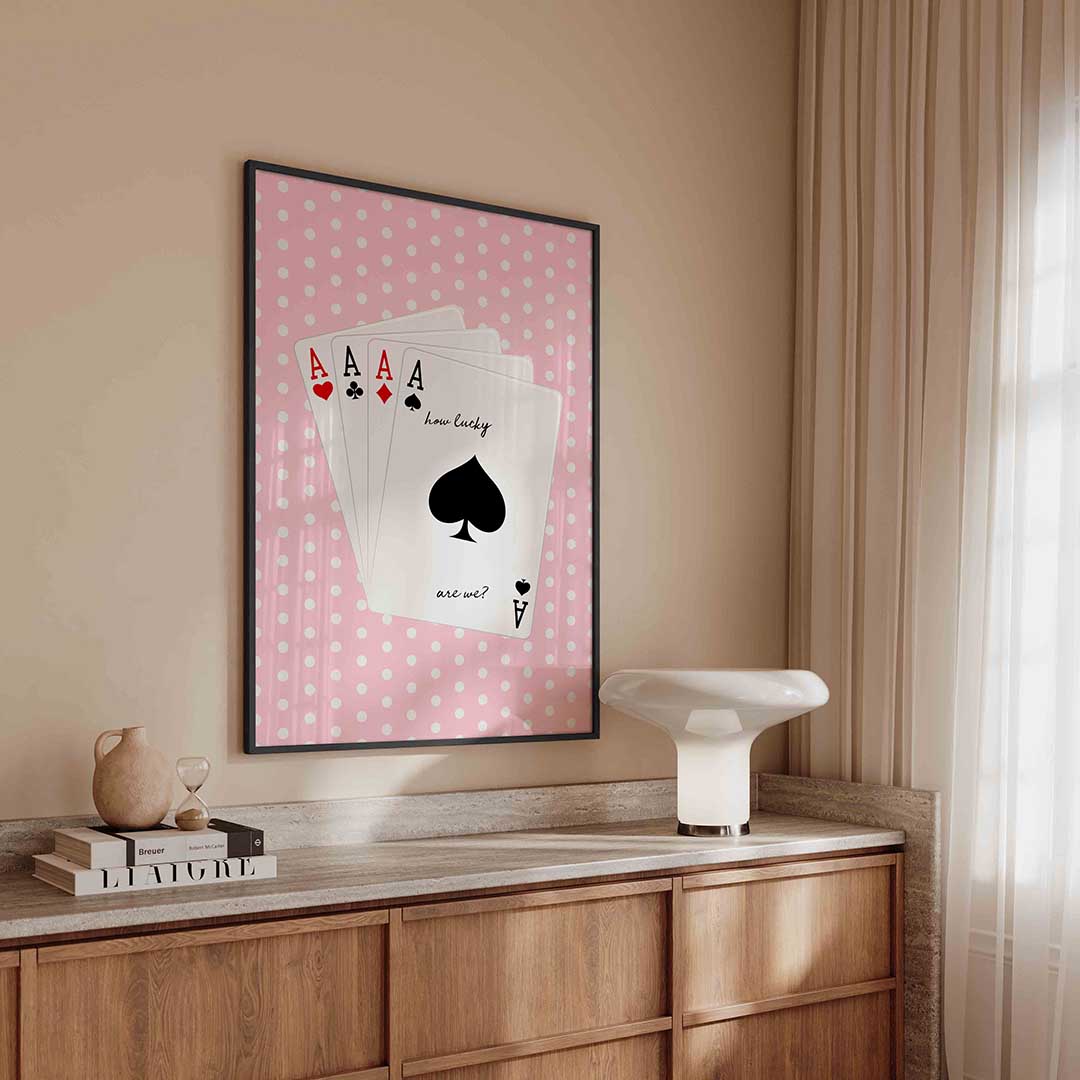 Speelkaarten op stippenachtergrond Poster
