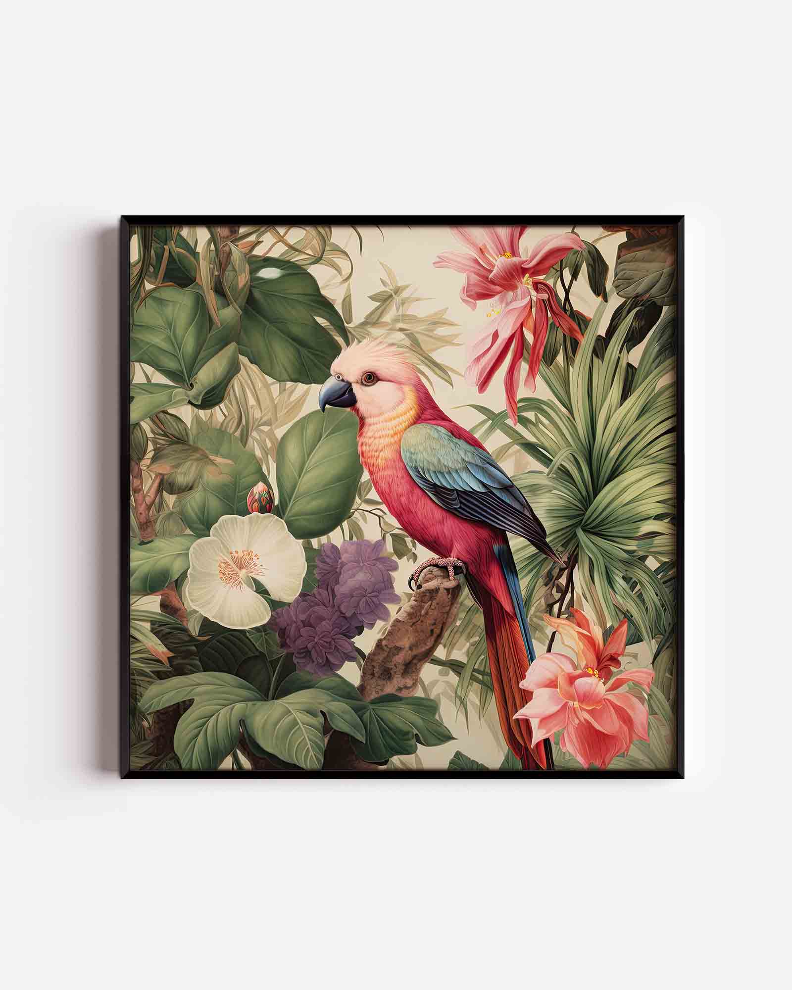 Papegaai en bloemen Poster