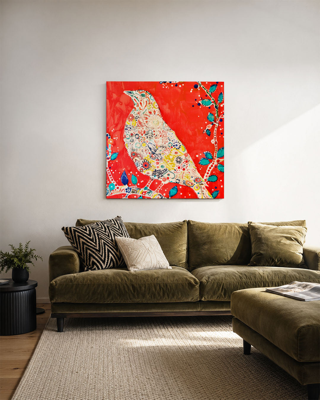 Vogel met bloemenpatroon Kunstwerk