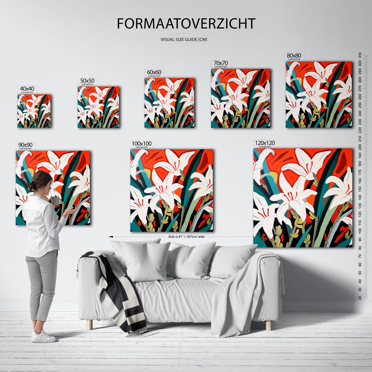 Witte bloemen op oranje achtergrond Poster