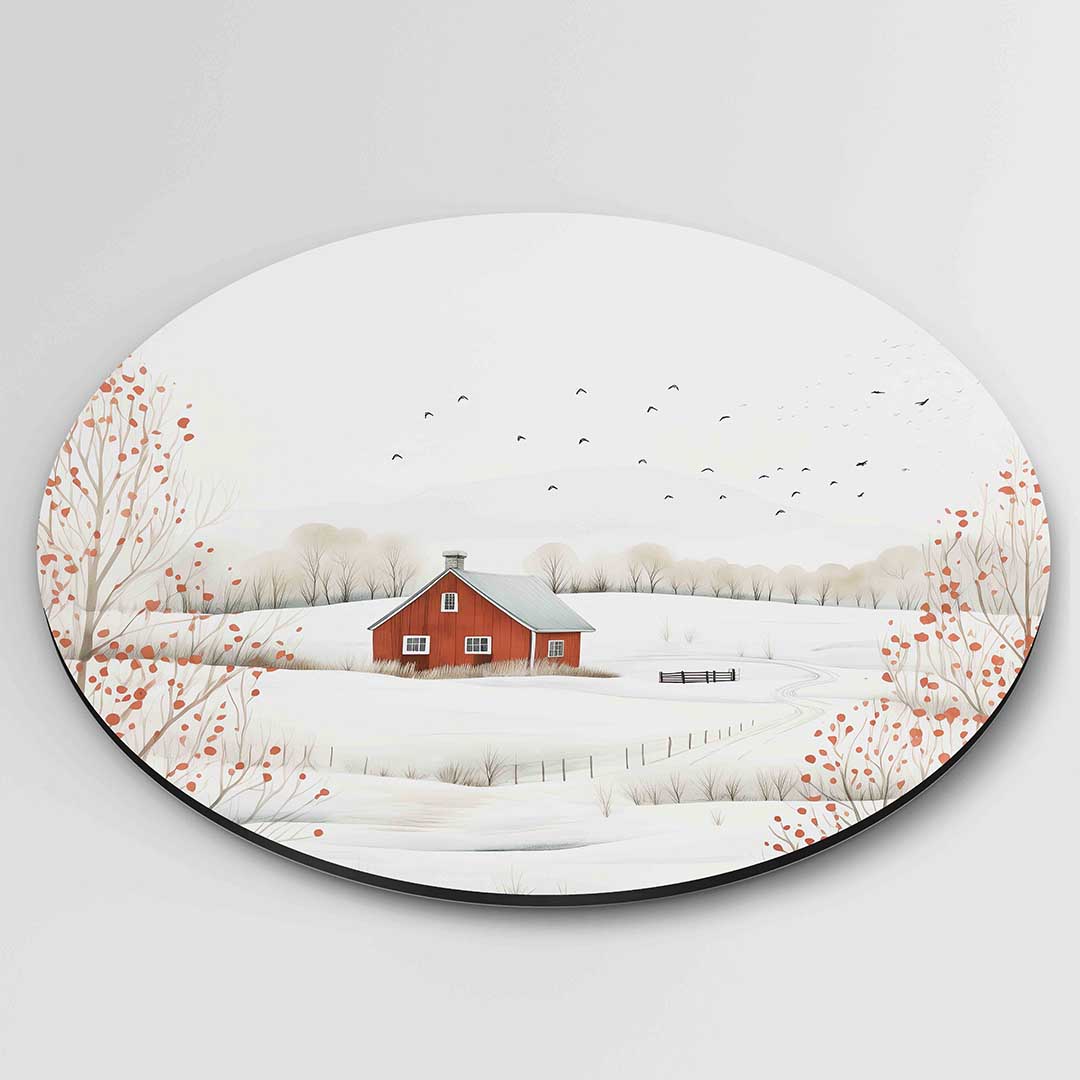 Rood huis in winterlandschap Muurcirkel