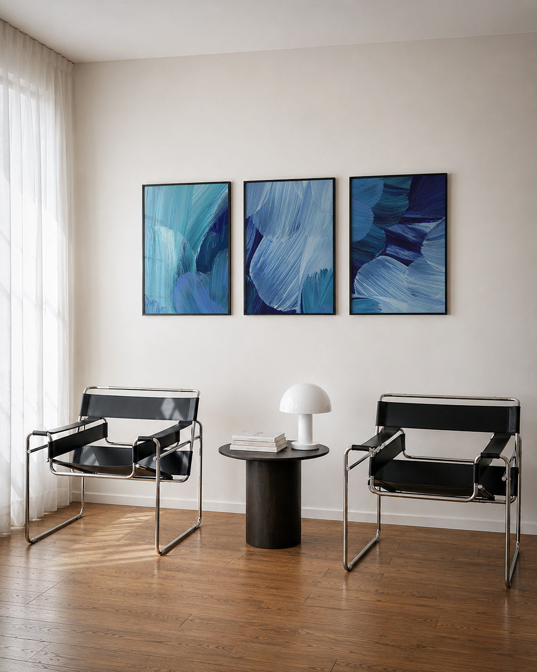 Blauwe borstelstreken Posterset
