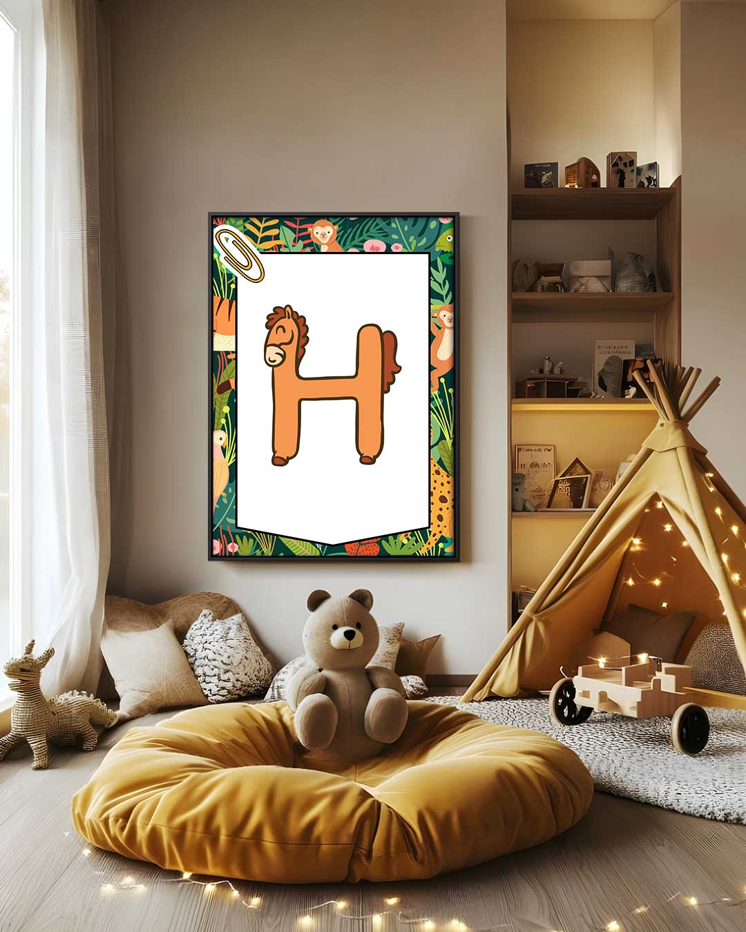 Speelse Paardenletter H Kunstwerk-canvas-dibond-plexiglas-wanddecoratie-WallArtistic
