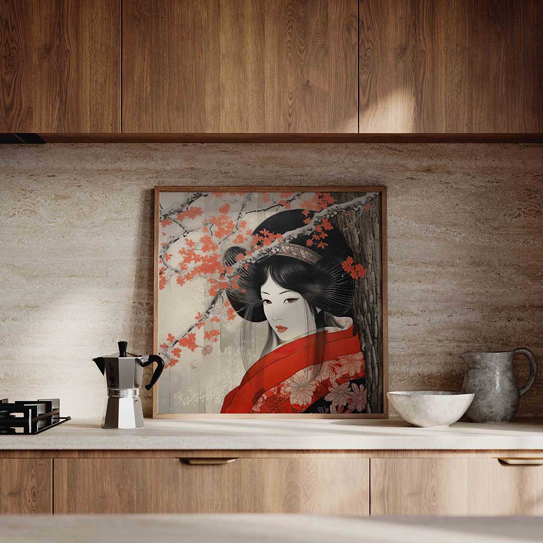 Vrouw met rode bloemen Poster