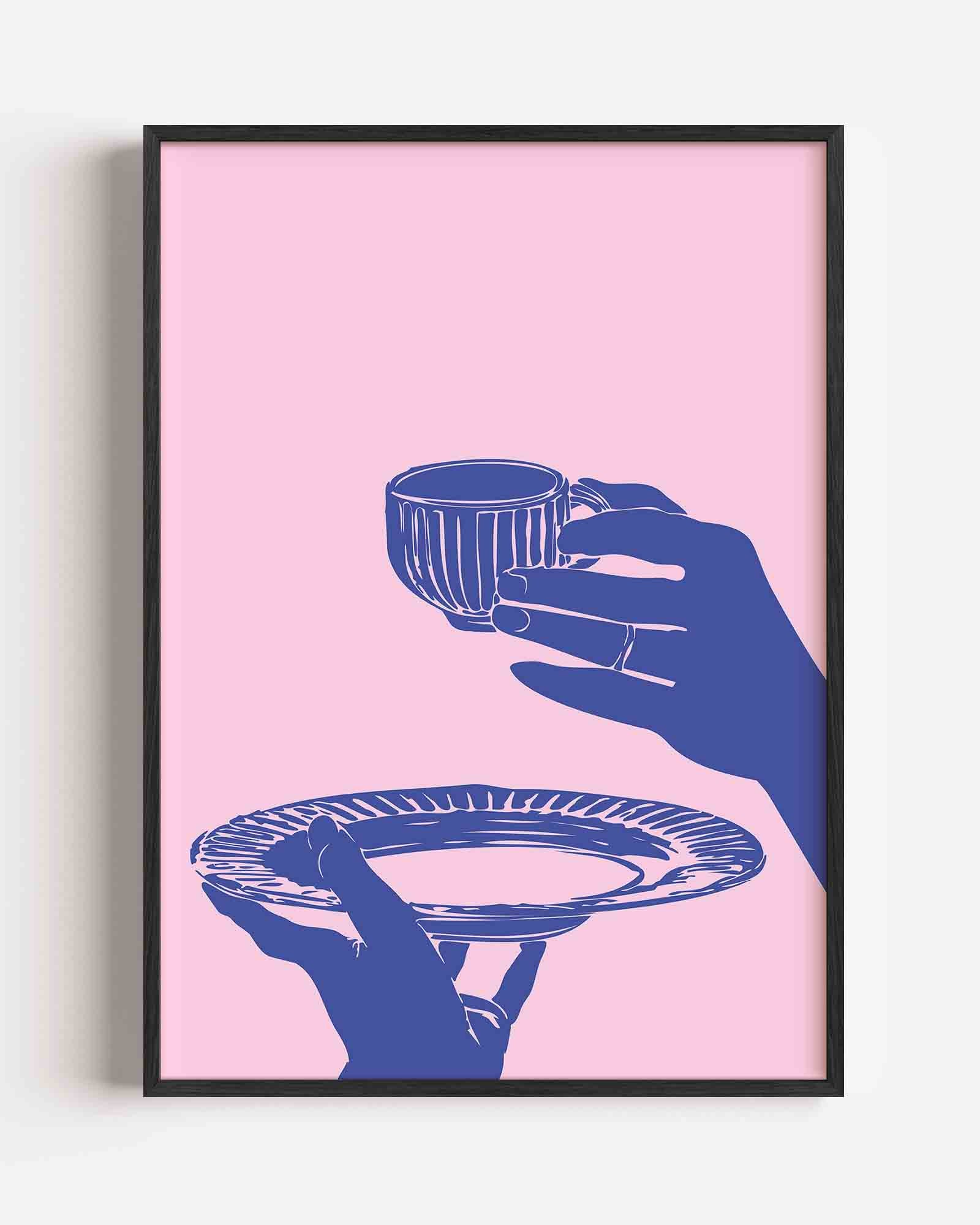 Handen met kop en schotel Poster