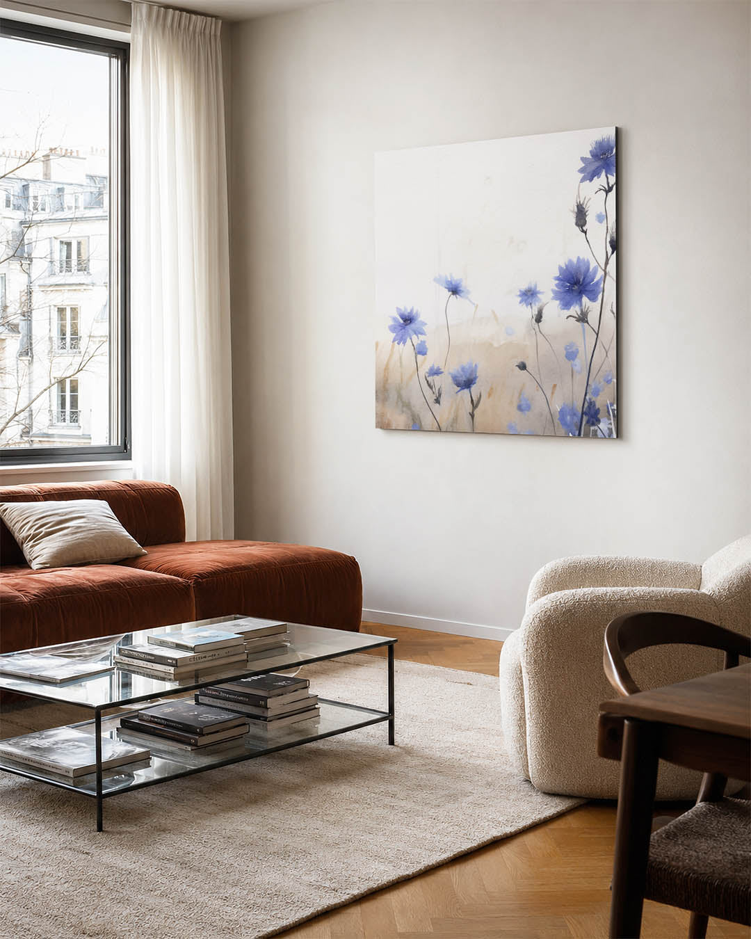 Bloemen in blauwtinten Kunstwerk