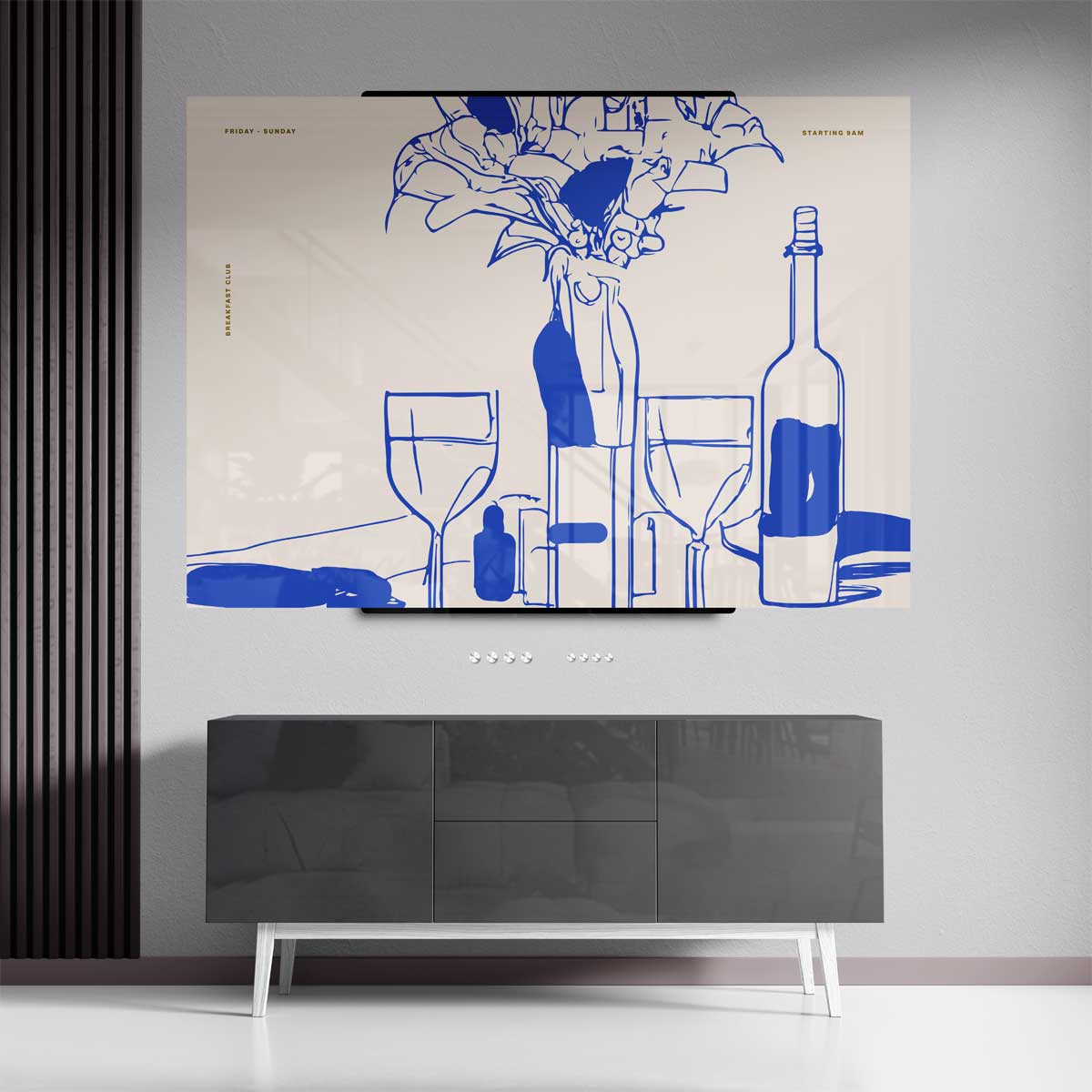 Moderne Tafelsetting in Blauwe Lijntekening Kunstwerk-canvas-dibond-plexiglas-wanddecoratie-WallArtistic