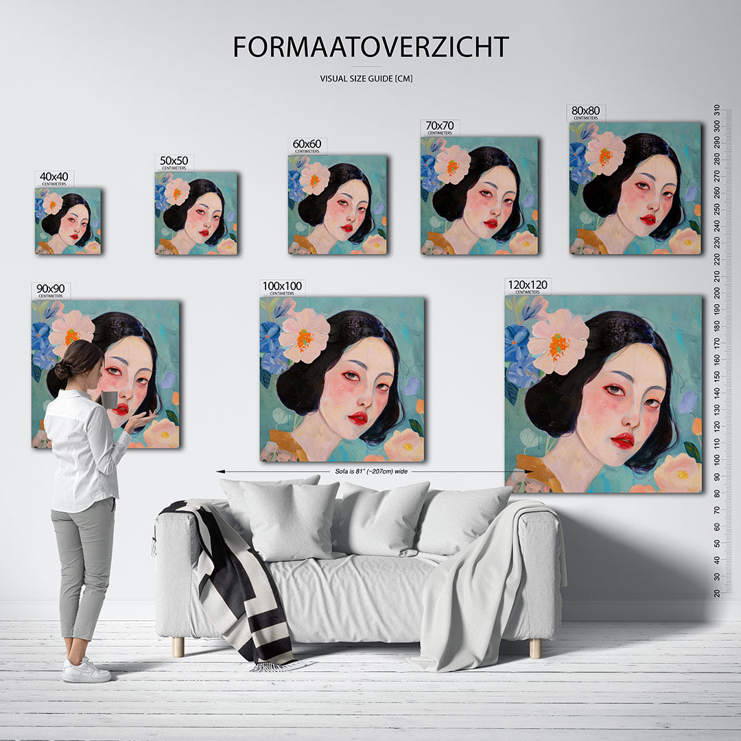 Vrouwelijk portret bloemen Kunstwerk