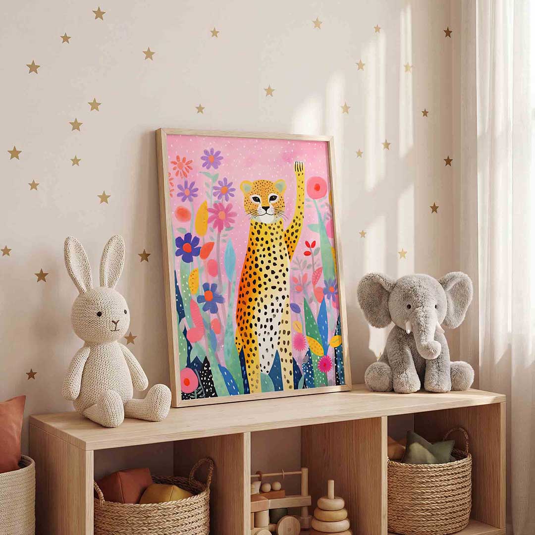 Luipaard en bloemen Poster