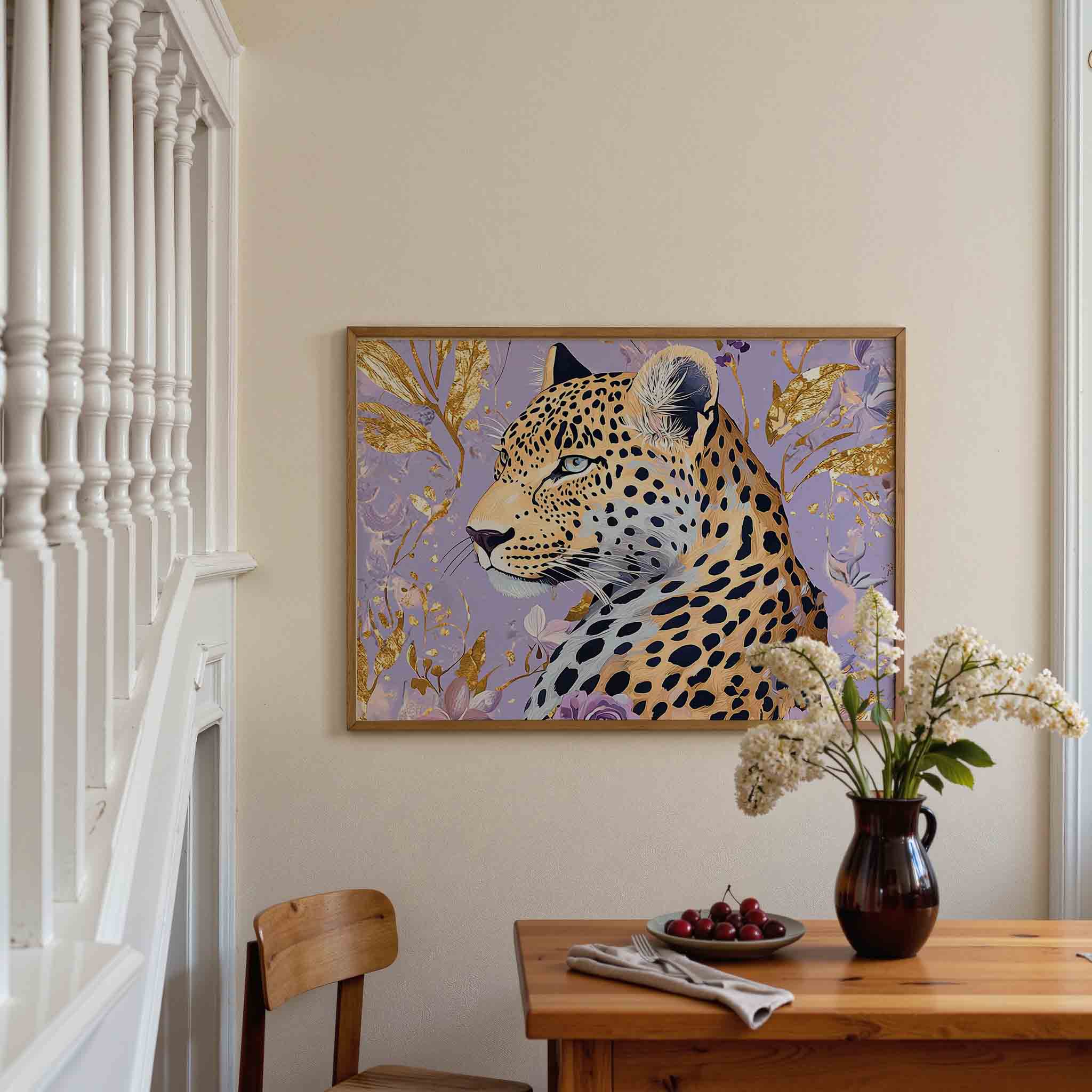 Luipaard met bloemen Poster