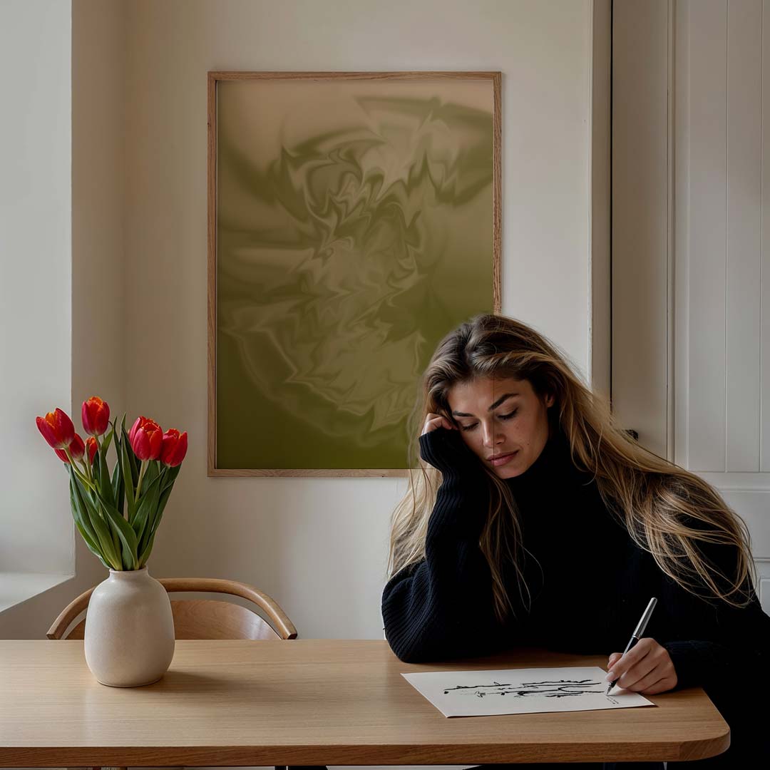 Mystieke Olijfgroene Werveling Poster-WallArtistic