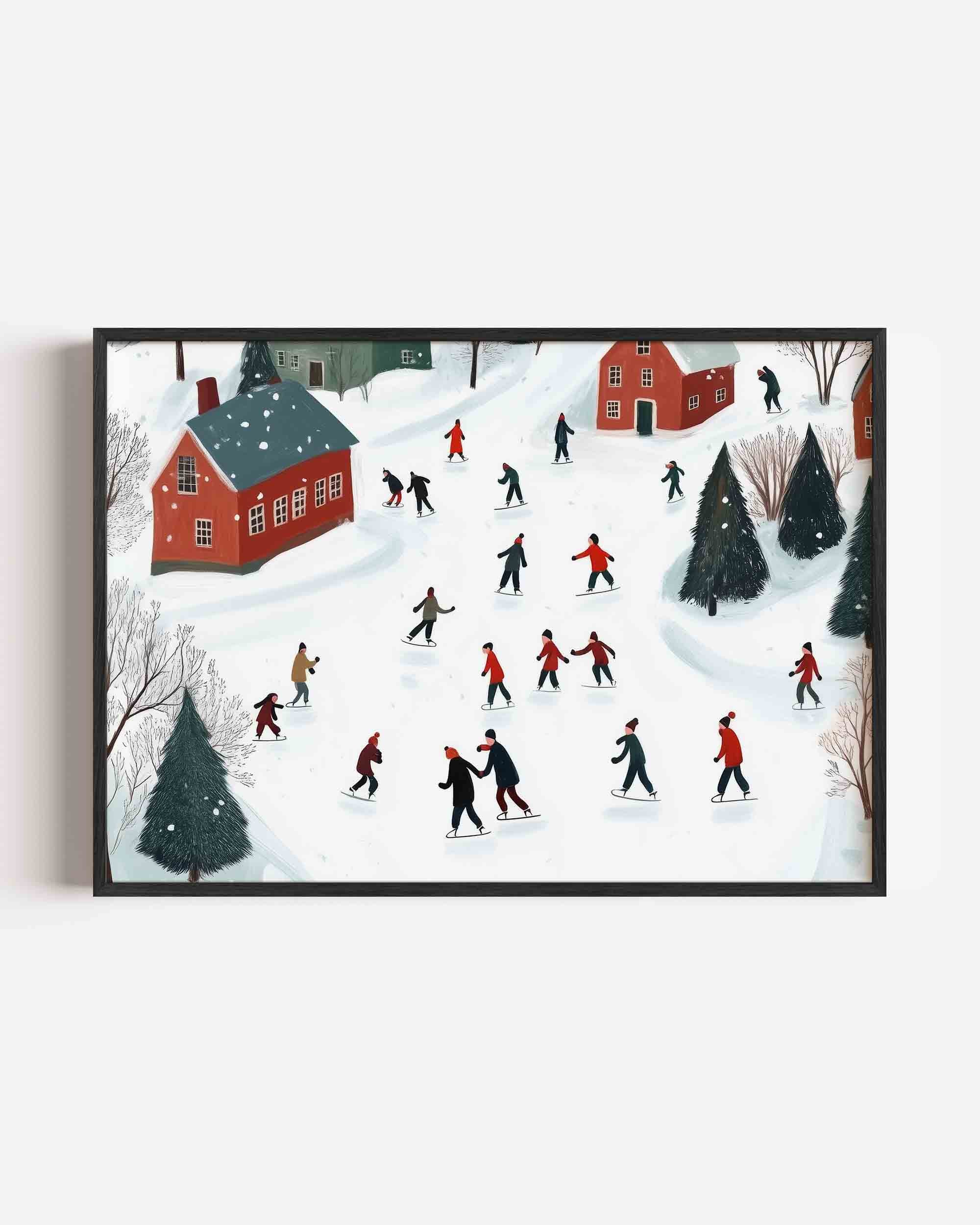 Schaatsers in winterlandschap Poster