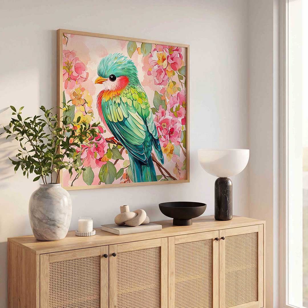 Vogel en bloemen Poster