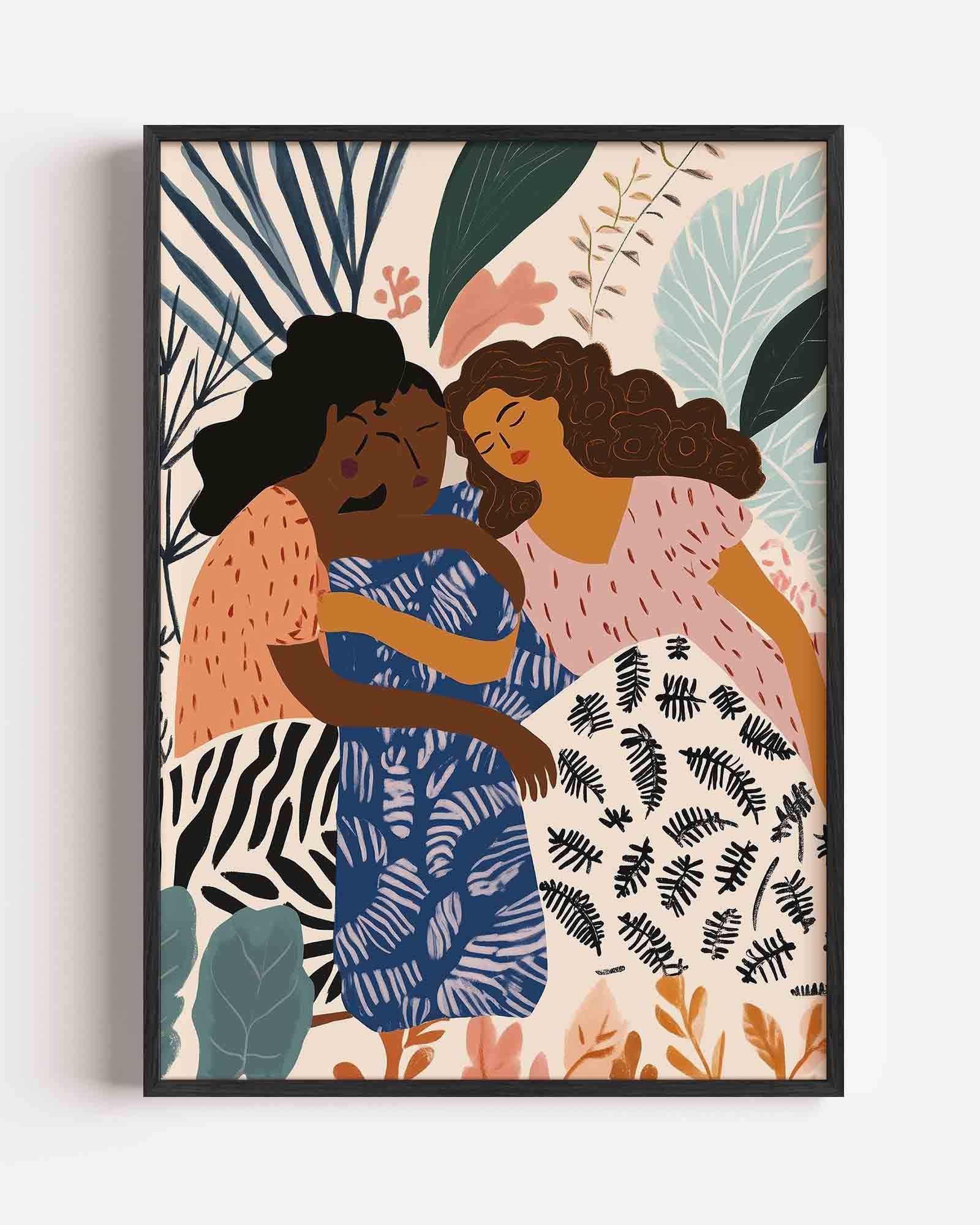 Drie figuren met bladeren Poster