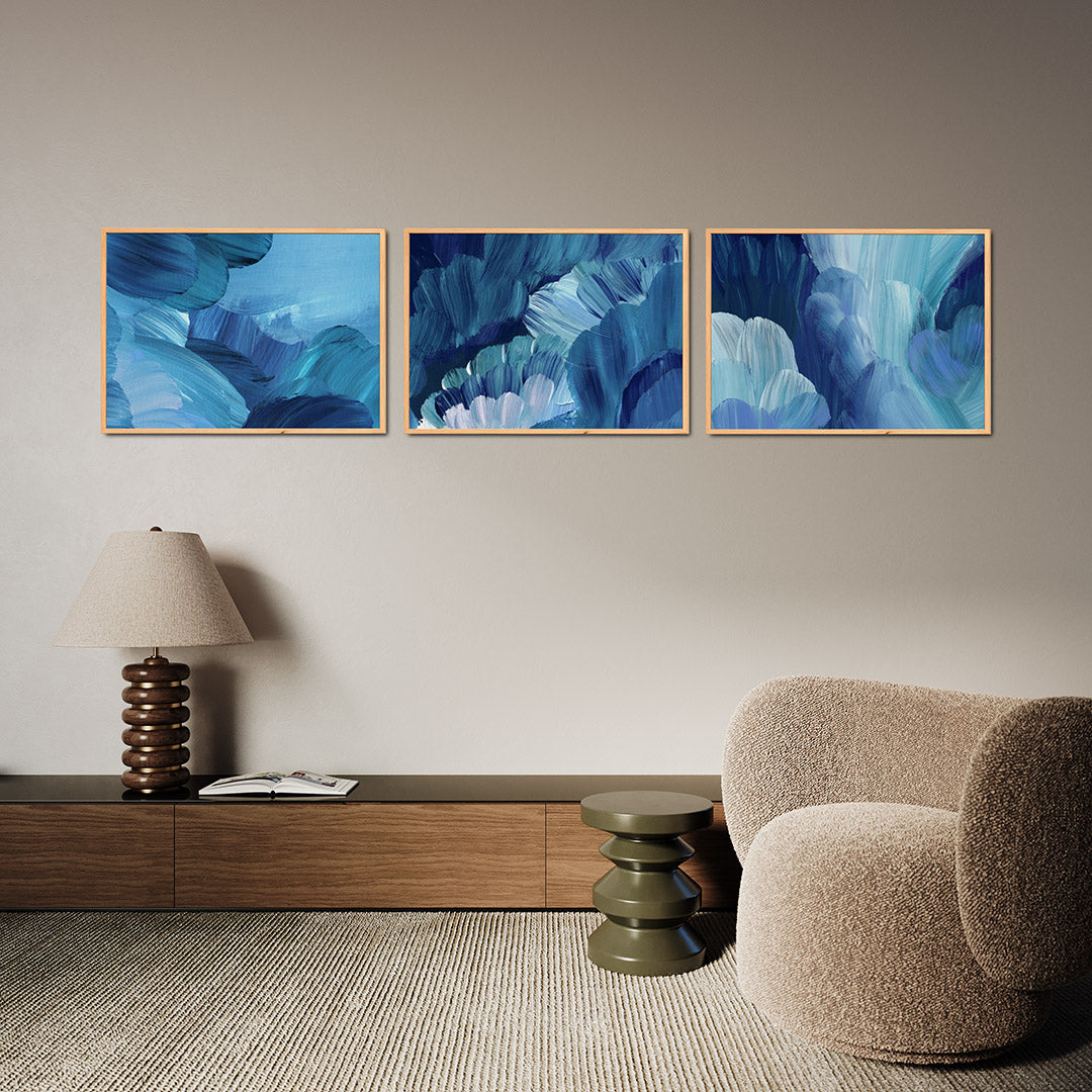 Blauwe borstelstreken Posterset