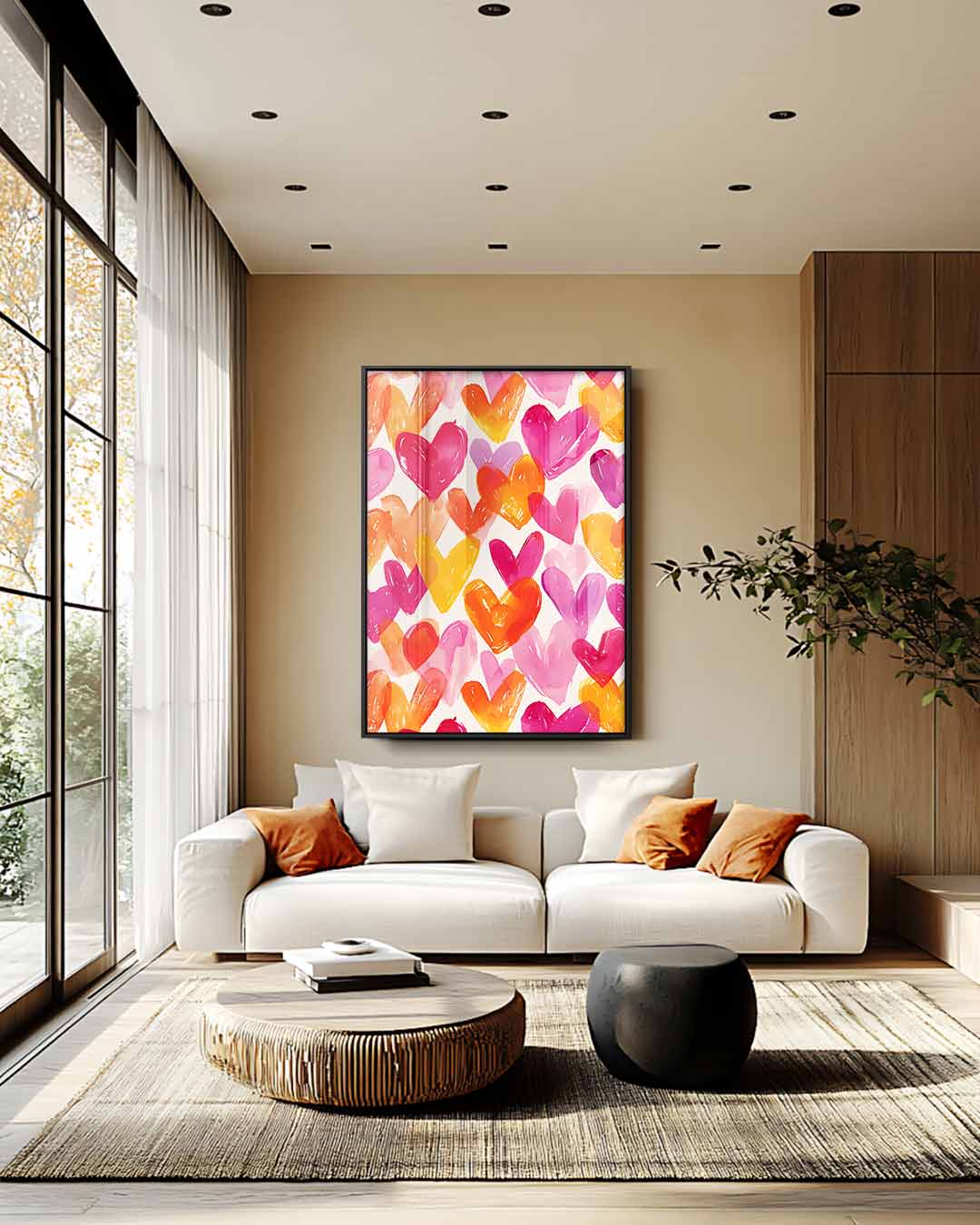Kleurrijke Harten Patroon Kunstwerk-canvas-dibond-plexiglas-wanddecoratie-WallArtistic