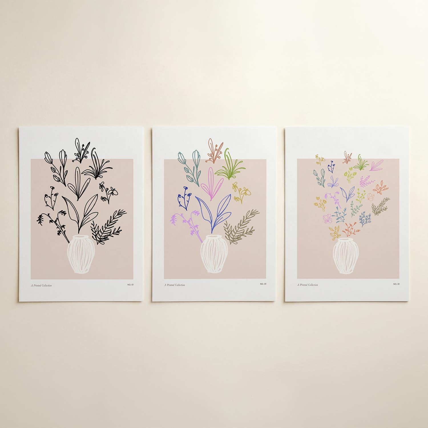 Lijnenspel en bloemen Posterset