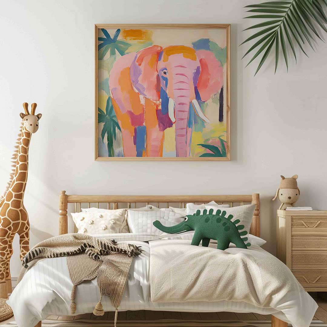 Olifant in kleurrijk landschap Poster