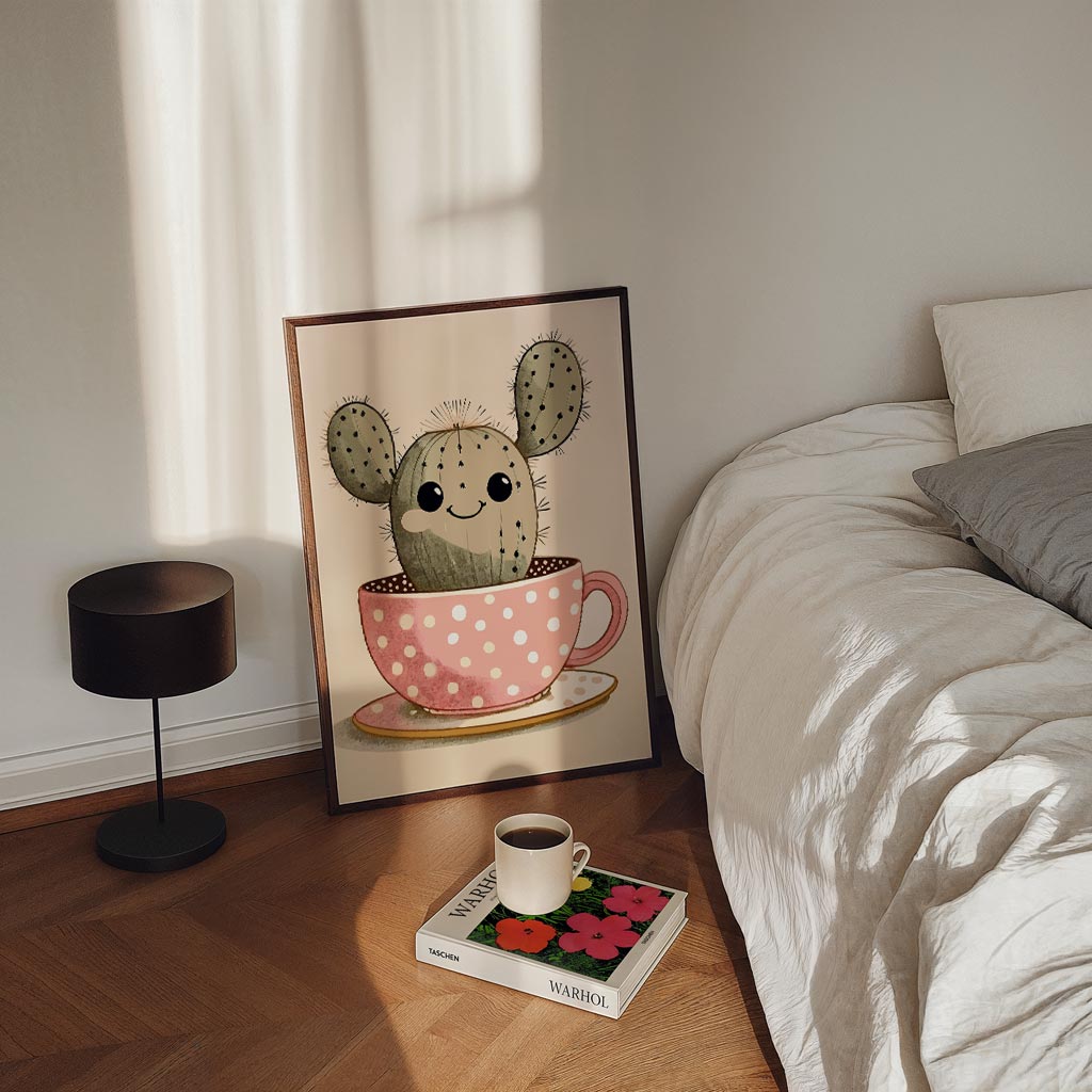 Vrolijke Cactus in Theekopje Poster-WallArtistic