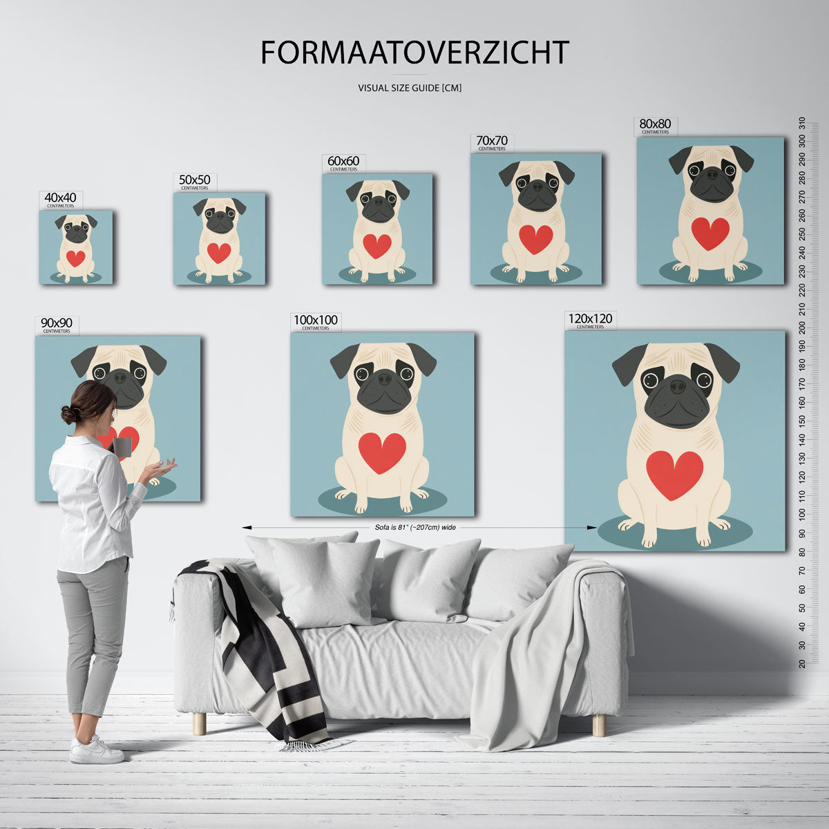 Mopshond met hart Poster