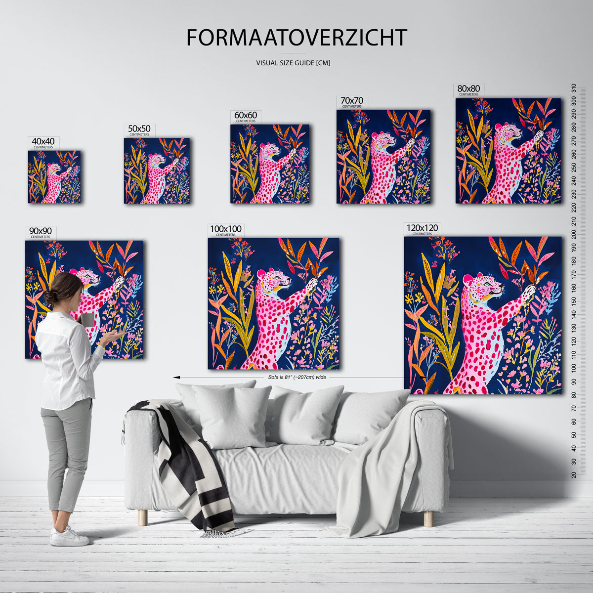 Roze luipaard met bloemen Poster