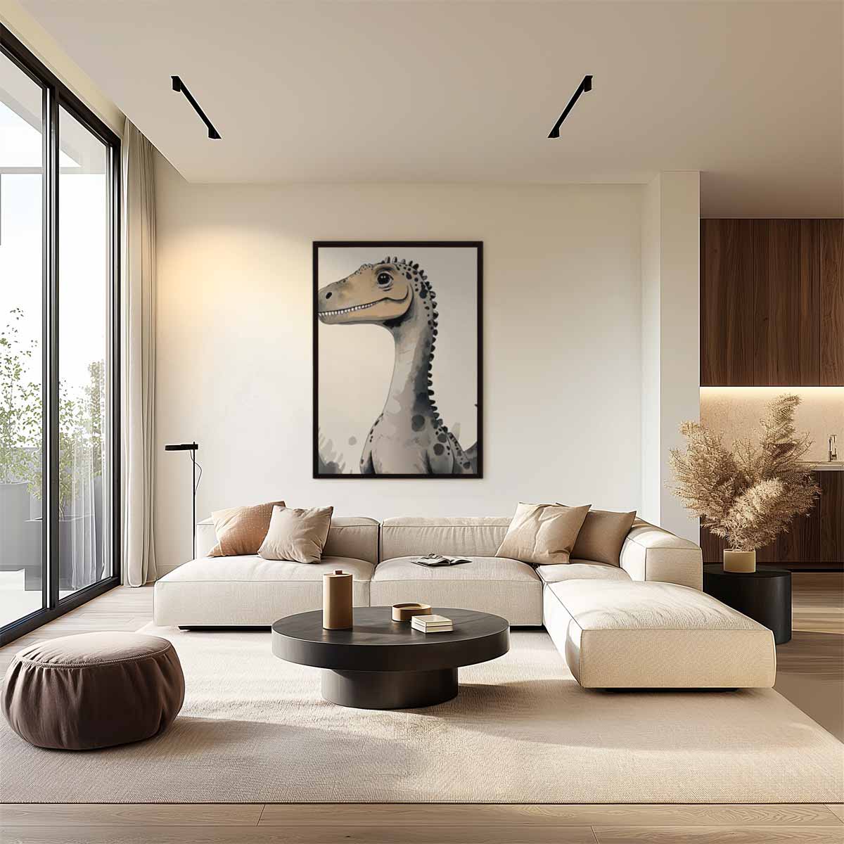 Vriendelijke Dino voor Kinderkamers Kunstwerk-canvas-dibond-plexiglas-wanddecoratie-WallArtistic