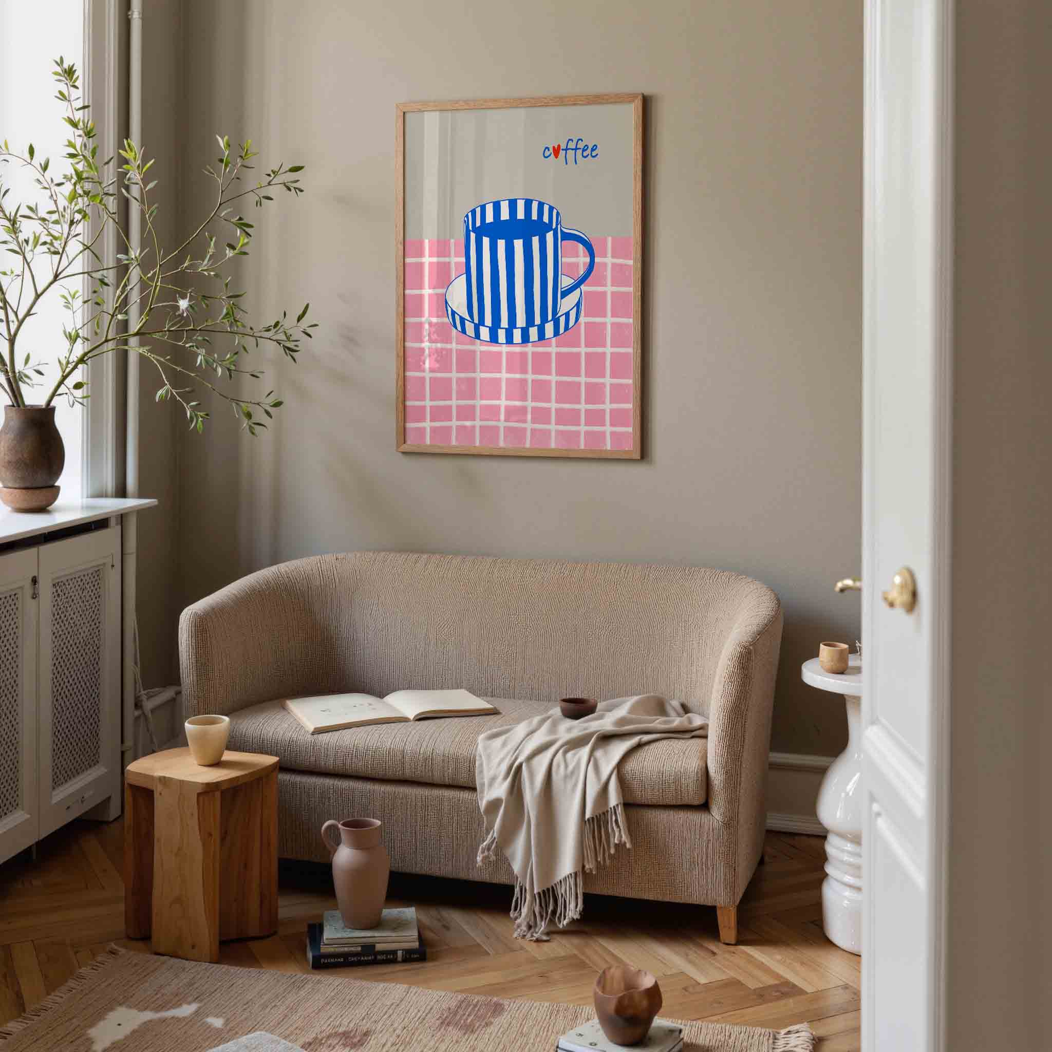 Gestreepte koffiekop Poster
