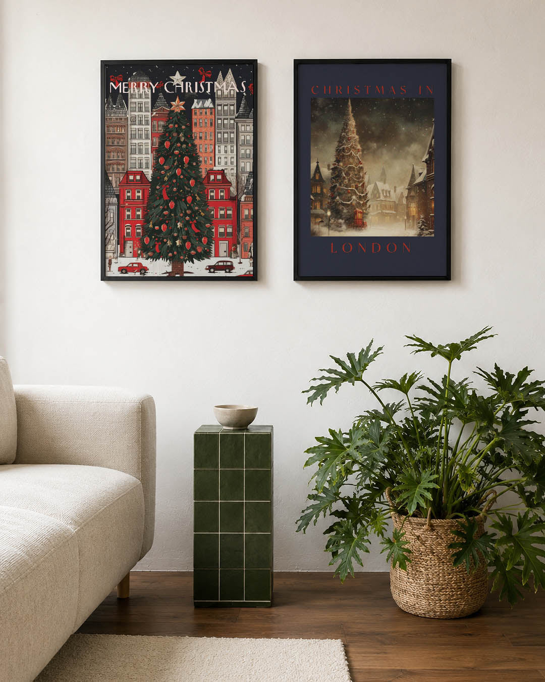 Kerstboom en gebouwen Posterset